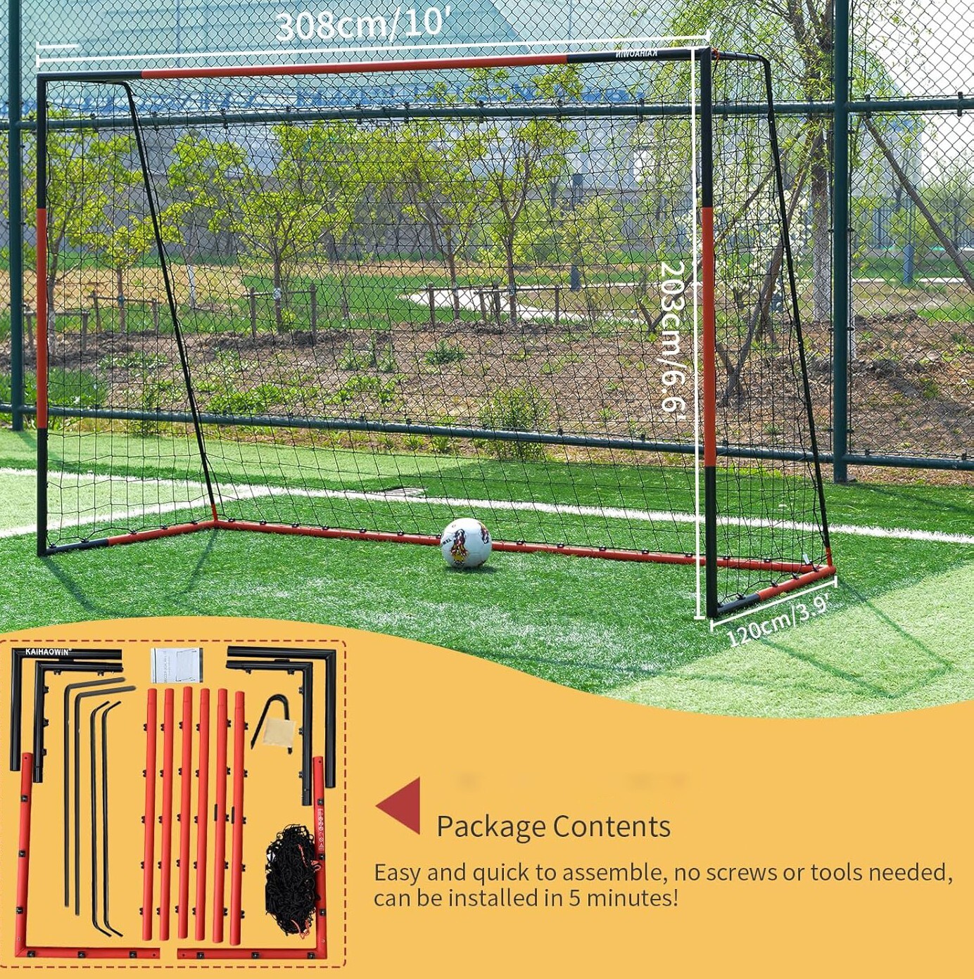 10'x6.6' Soccer Goal, Steel Frame Goal,Heavy Duty Metal Soccer Goals