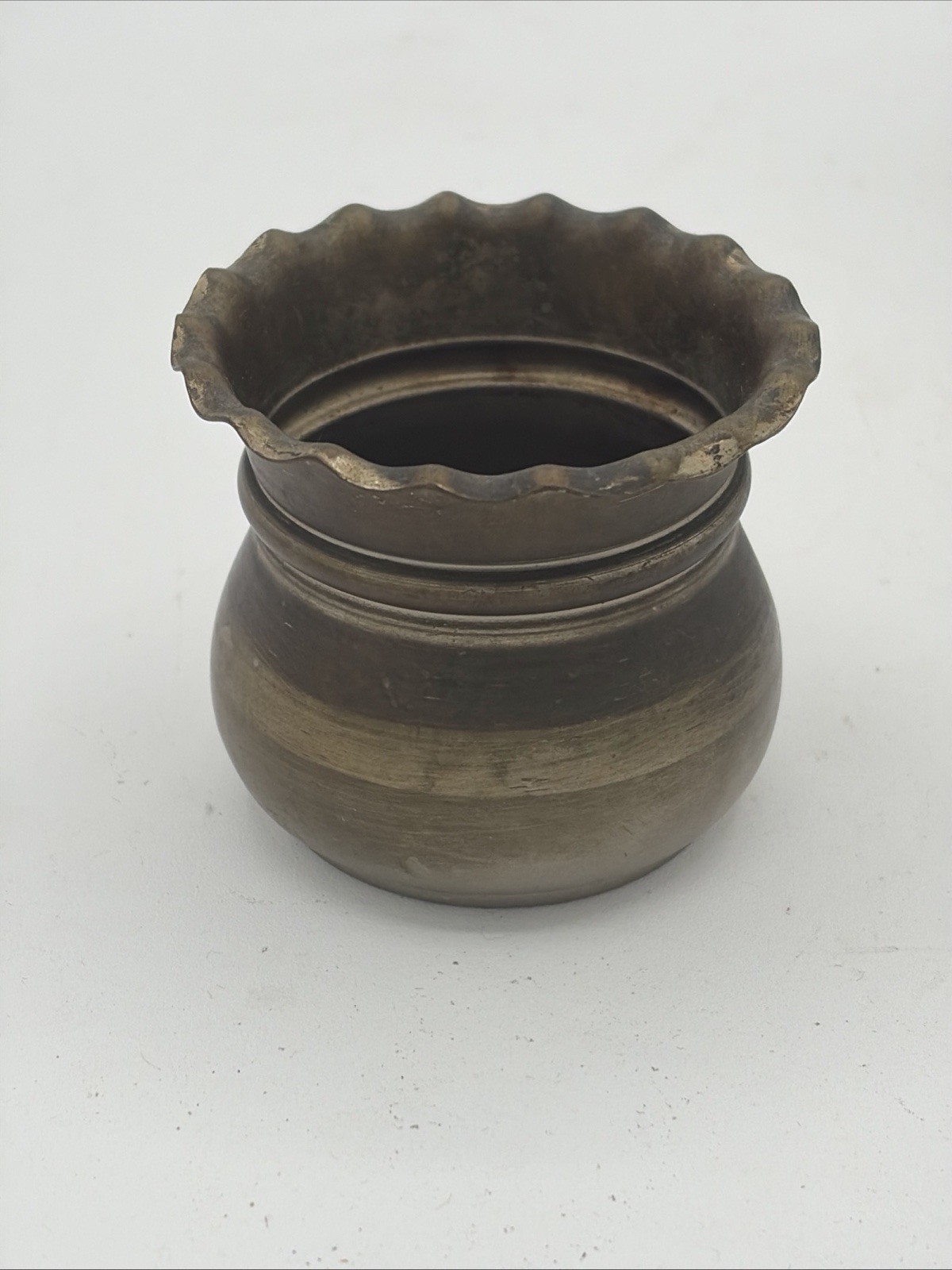 Vintage Ruffled Brass Small Planter Pot Set of Two (2)