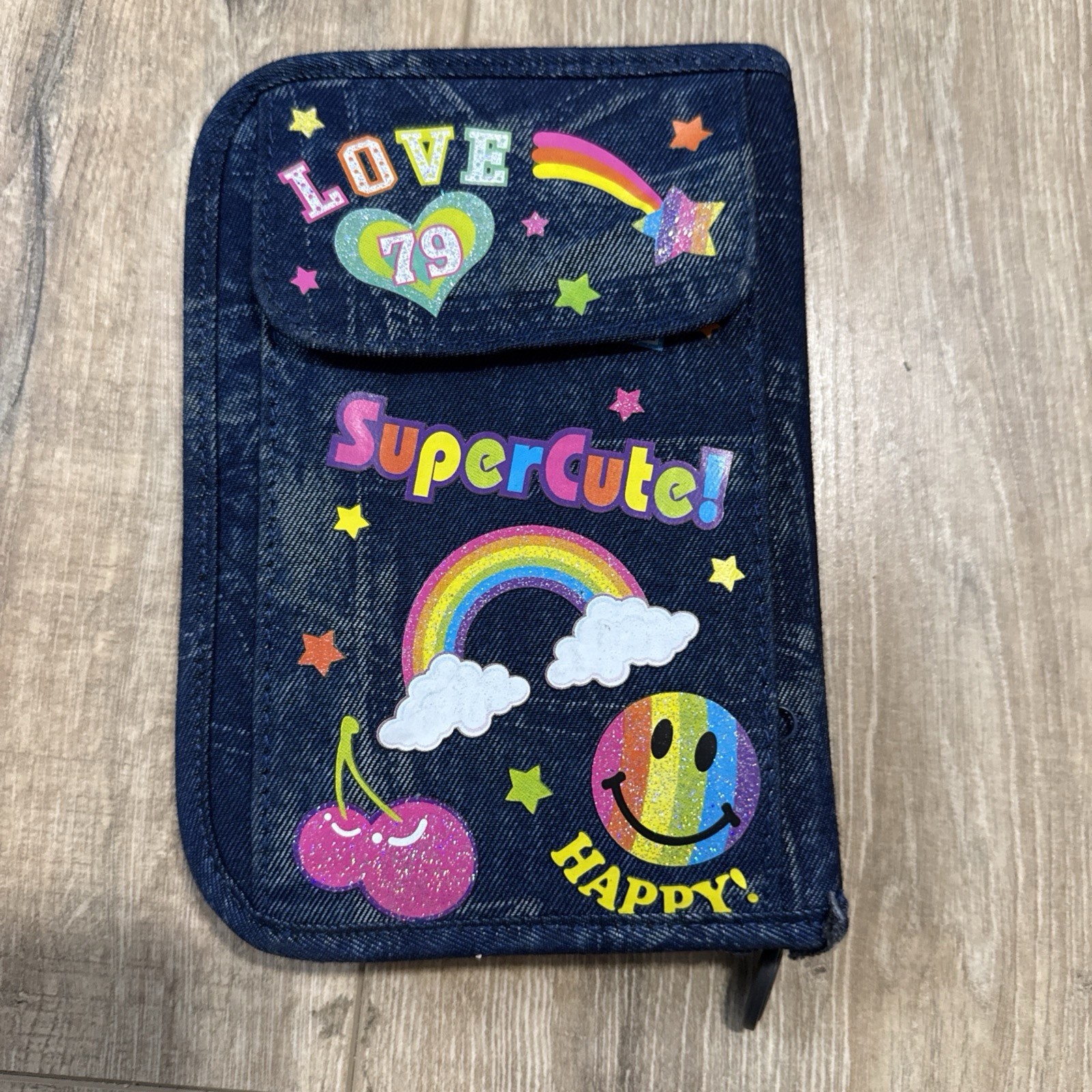 VTG Lisa Frank Purse Planner Smiley Face Rainbows Denim Agenda Wallet 90s Y2K