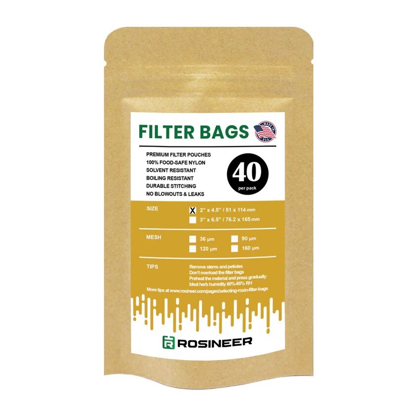 Premium Nylon Mesh Rosin Filter Bags, 2"x4.5", 40Pc Value Pack, 36/90/120 Micron