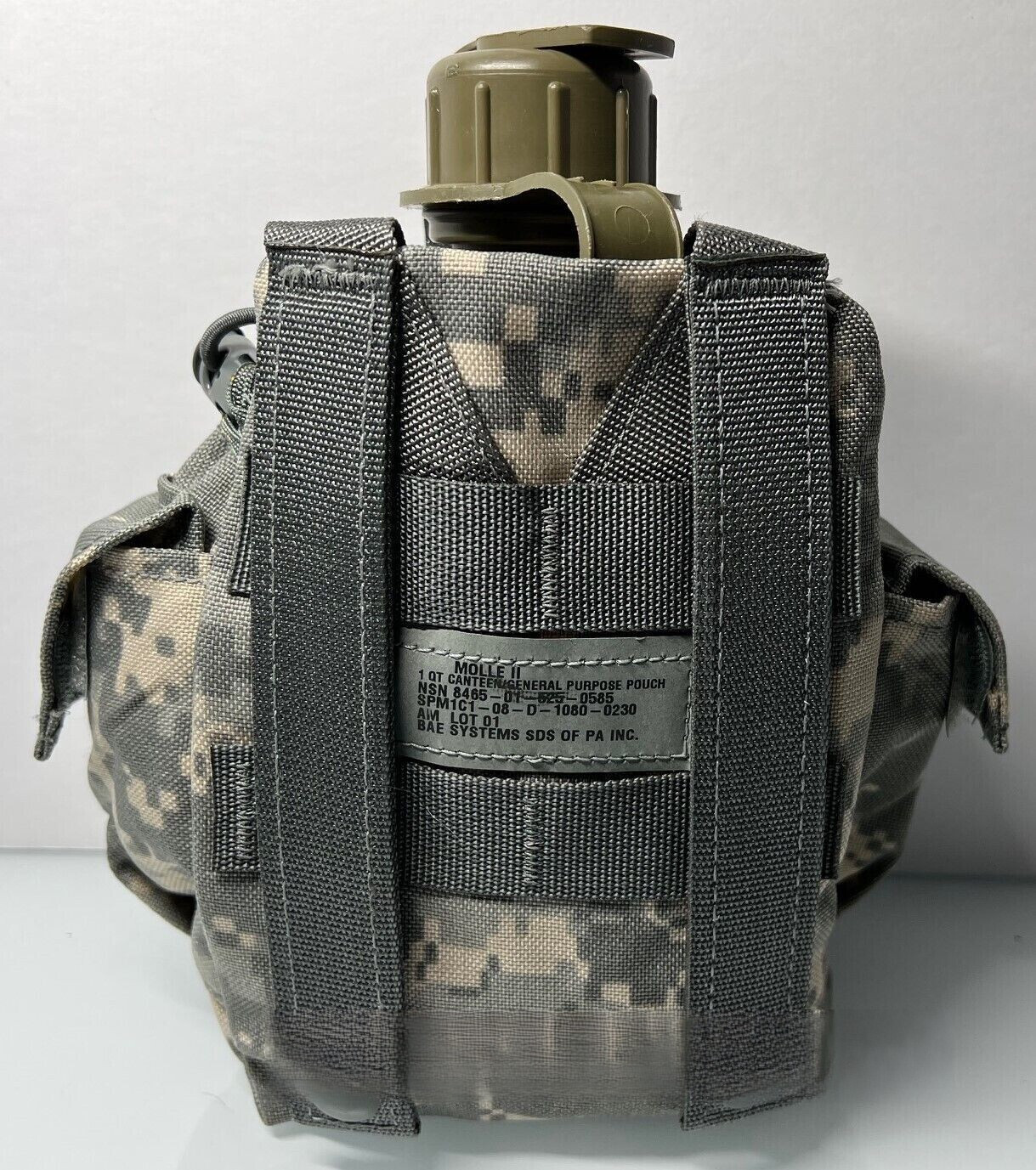 USGI Military 3 Pc Set 1QT OD Canteen MOLLE ACU Pouch Cover & Stainless Cup VGC