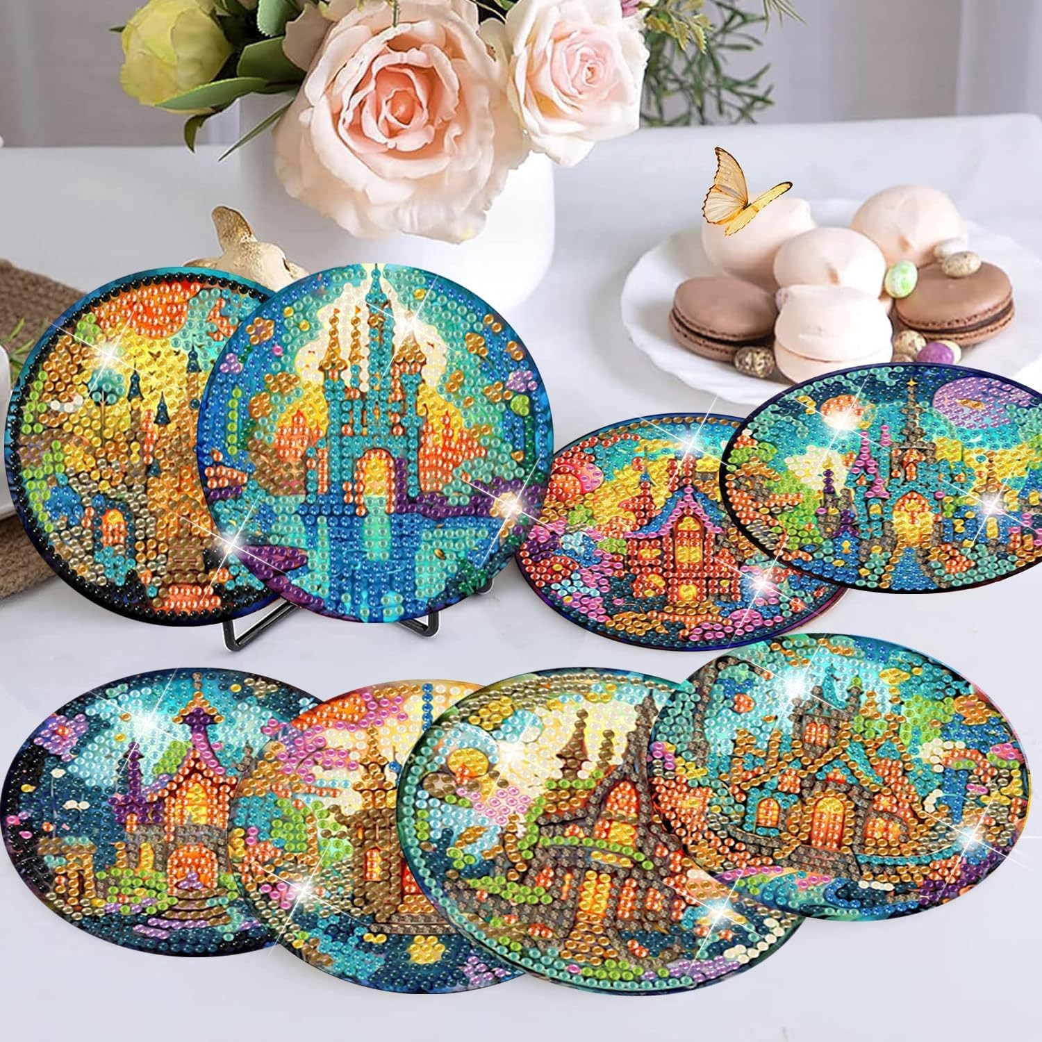 8 Pcs Diamond Art Coasters Kits for 8 4x4in, Castle
