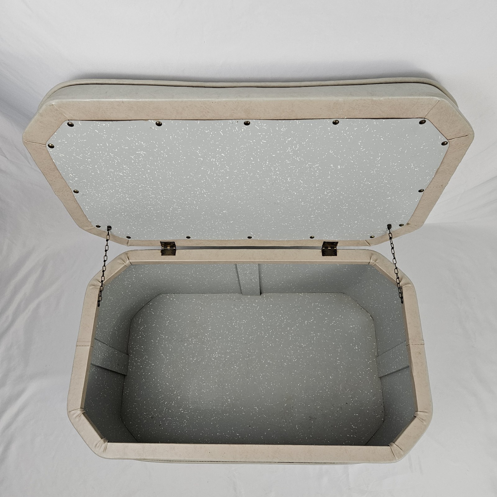 Vintage Storage Ottoman Footstool Bench Gray Naugahyde Boho Mid-Century