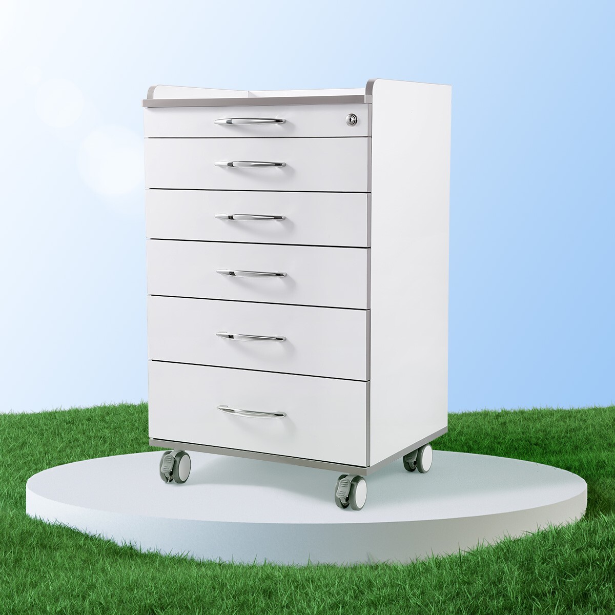 Dental Mobile Medical Cart Cabinet 5 Drawers Instrument Stand Lab Overbed Table