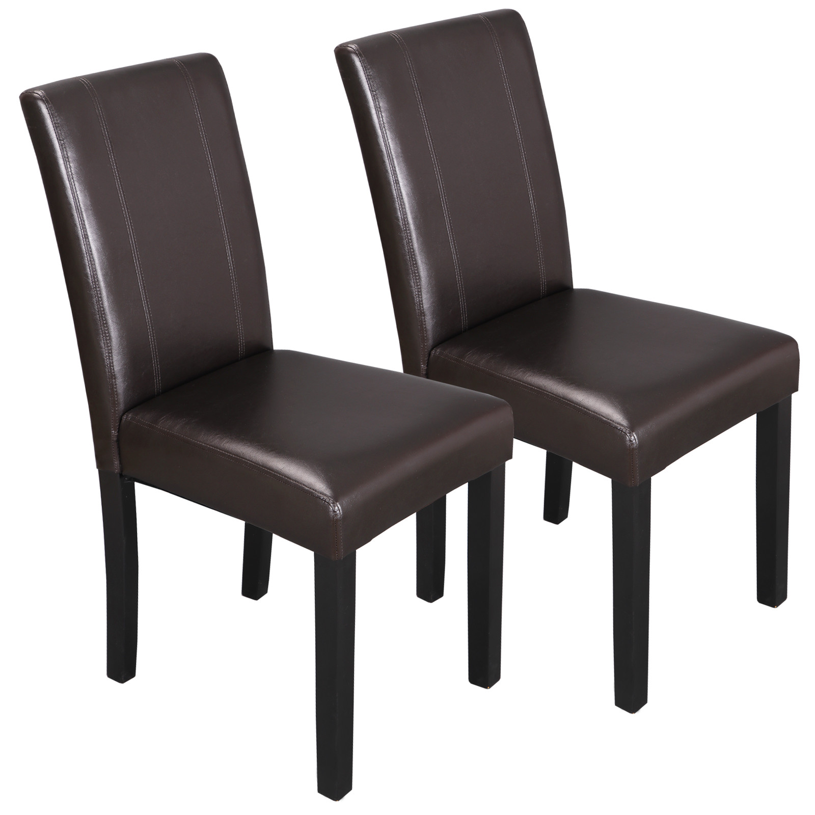 Dining Parson Chairs Set of 4 High Brown PU Leather Elegant Design Home Kitchen
