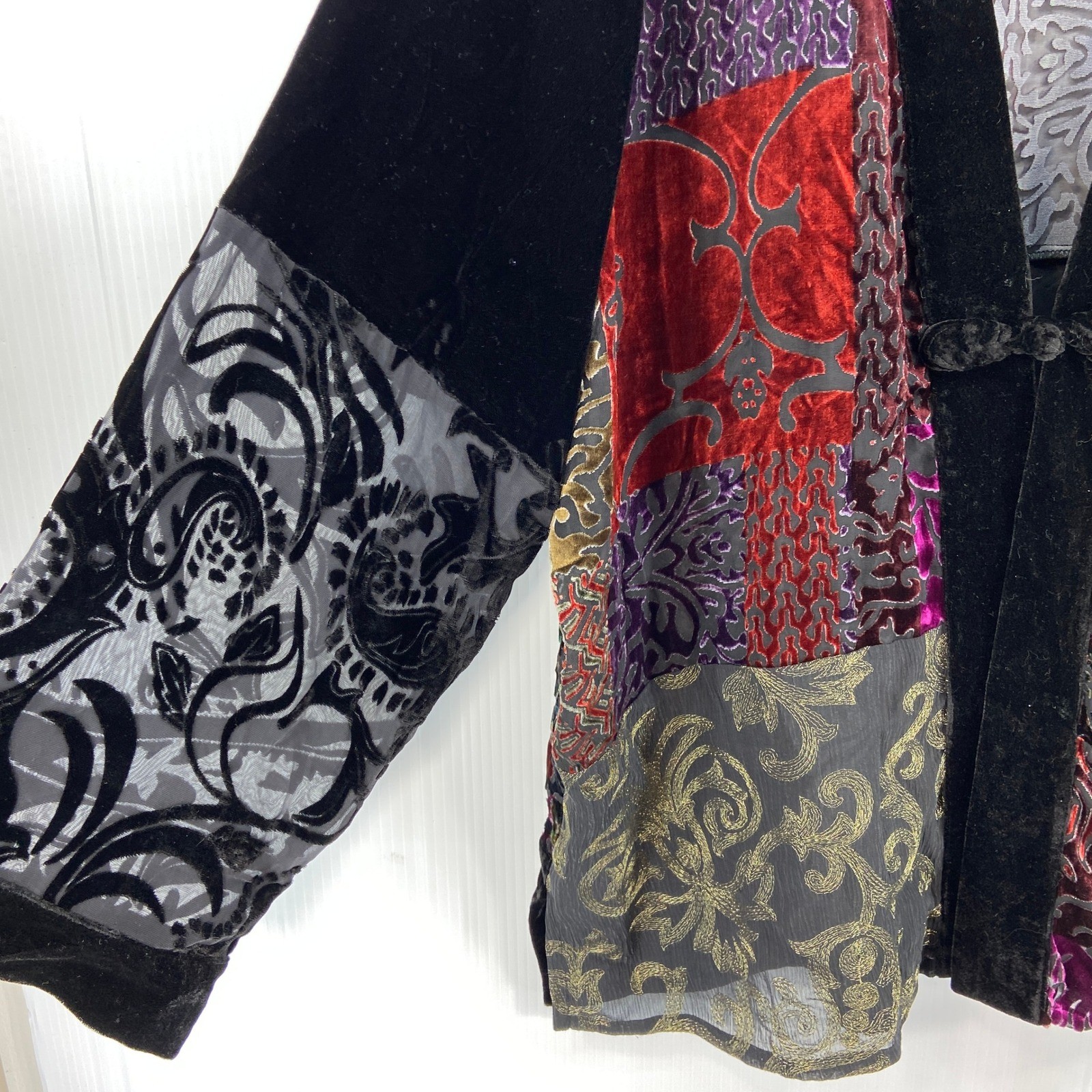 Chicos Patchwork Velvet Burnout Kimono Yukata Jacket Black Floral Womens 3 XL 16