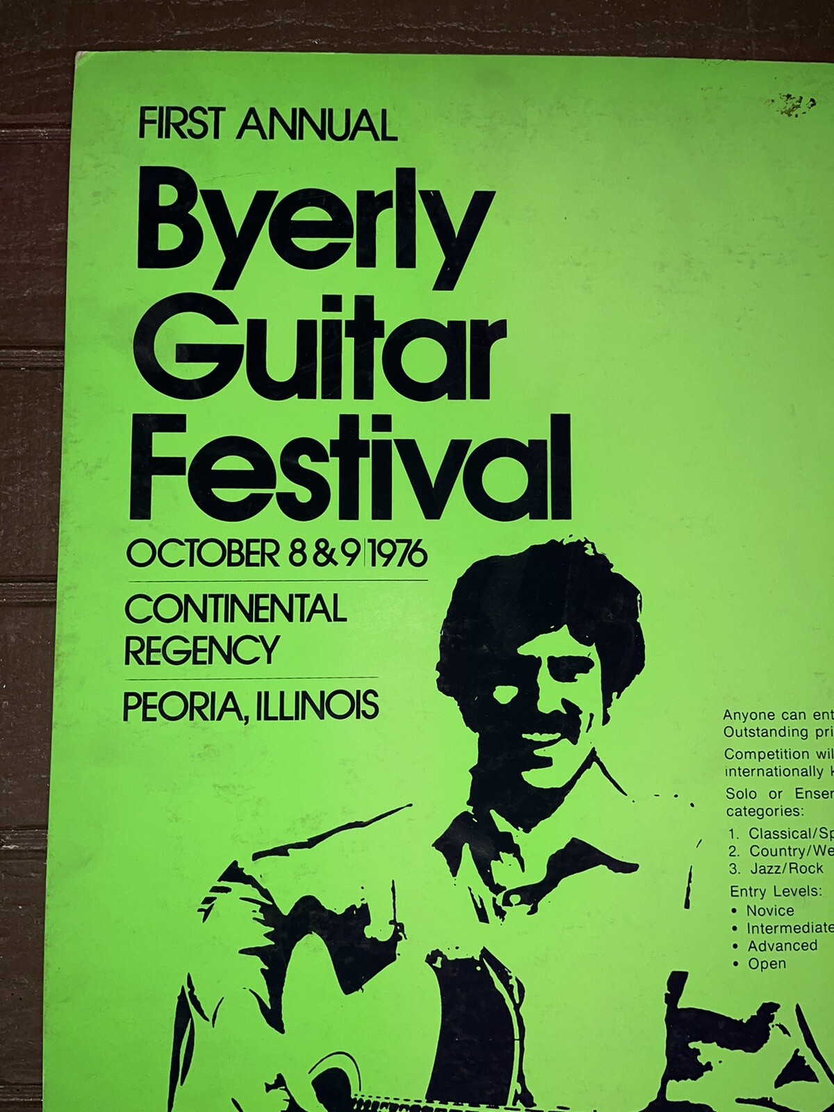 Vintage 1978 Byerly Music Guitar Festival Cardboard Sign - NOS Peoria ILL Retro