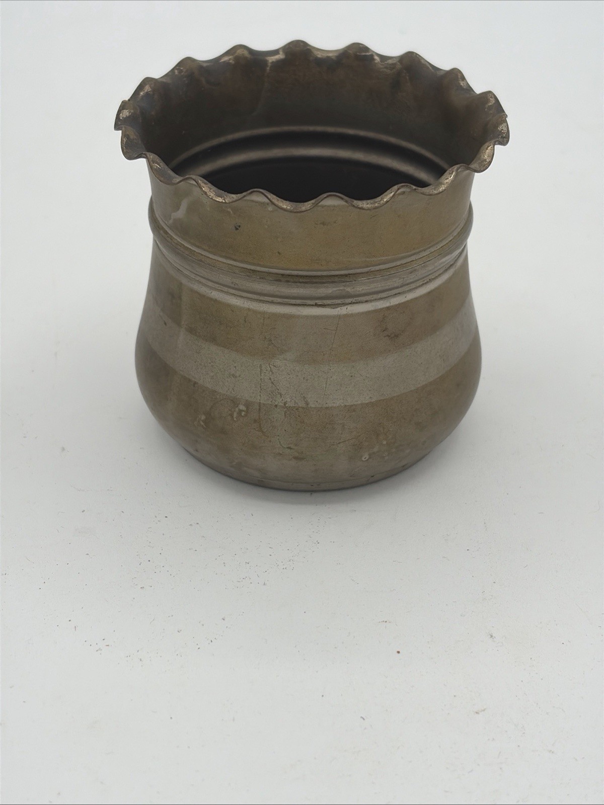 Vintage Ruffled Brass Small Planter Pot Set of Two (2)