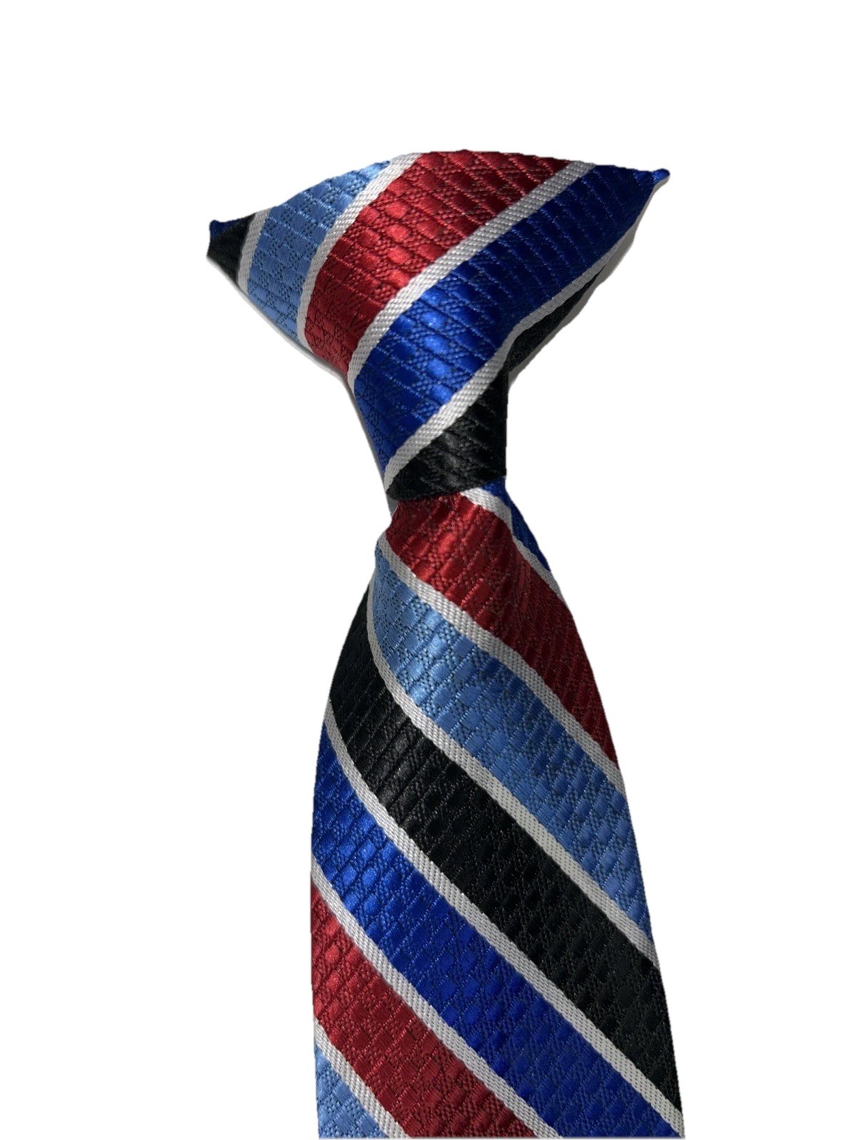 Boy’s Clip-on Tie Stripes Red White Blue Black 2.25 W X 15 L