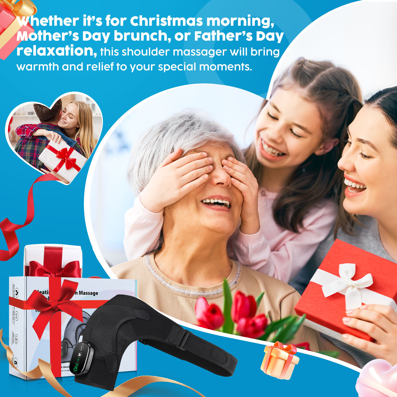 Electric Heated Vibration Shoulder Massager Brace Rotator Cuff Joint Pain Relief