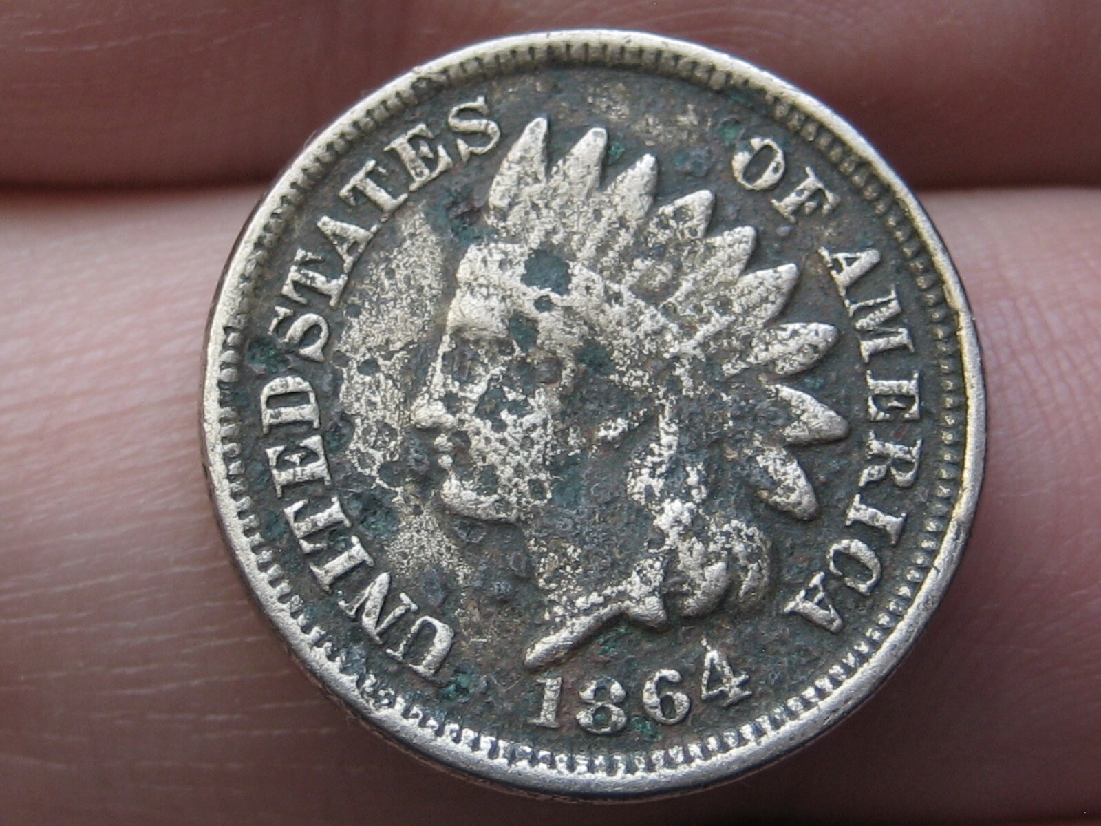 1864 Copper Nickel CN Indian Head Cent Penny- VG/Fine Details