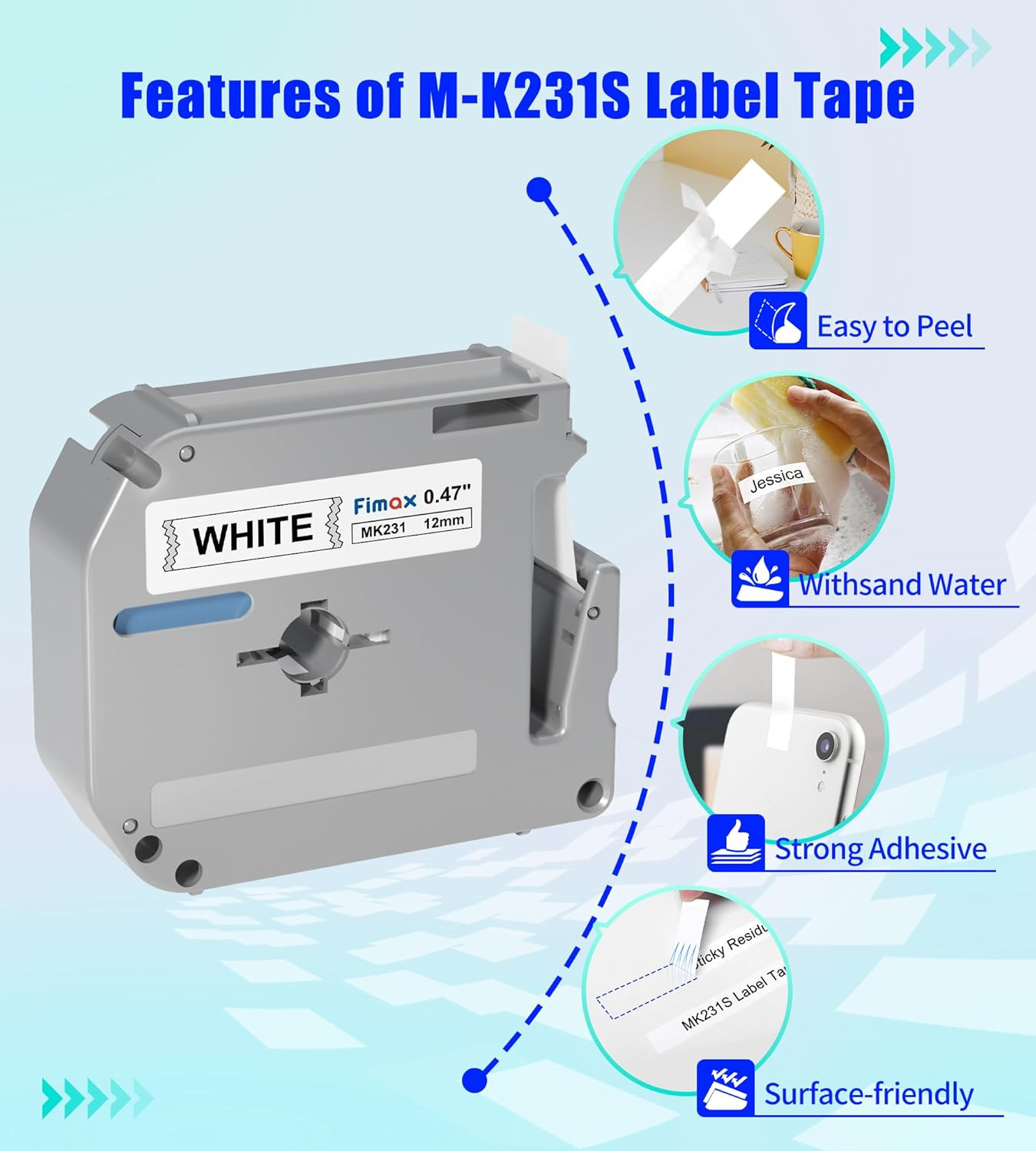 4pk Label Maker Tape 12mm 0.47 - fits Brother M-K231s P-Touch BLACK on WHITE