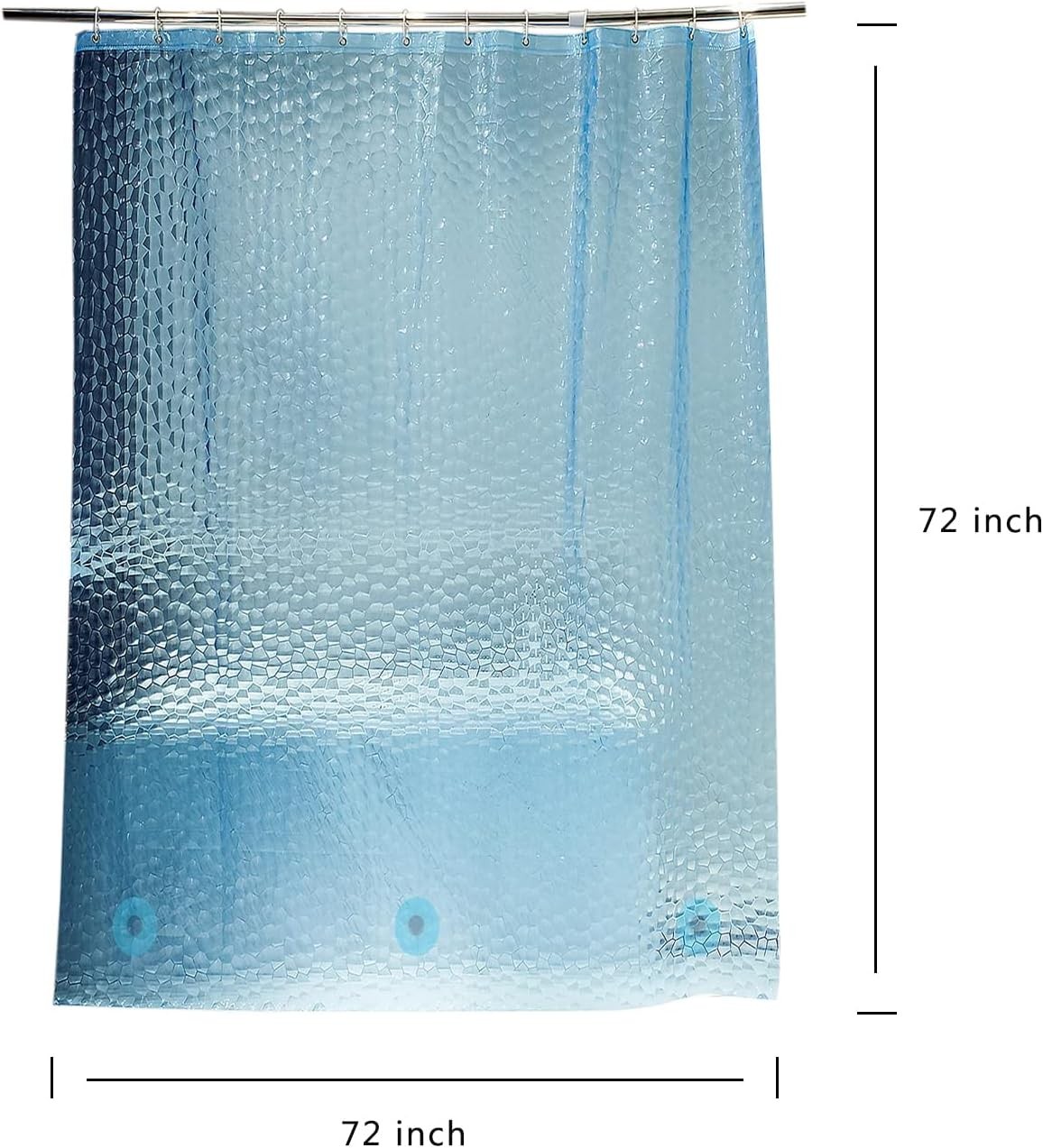 Blue Shower Curtain Liner, 100% Waterproof EVA 3D Shower Curtains with 3 Duty 12