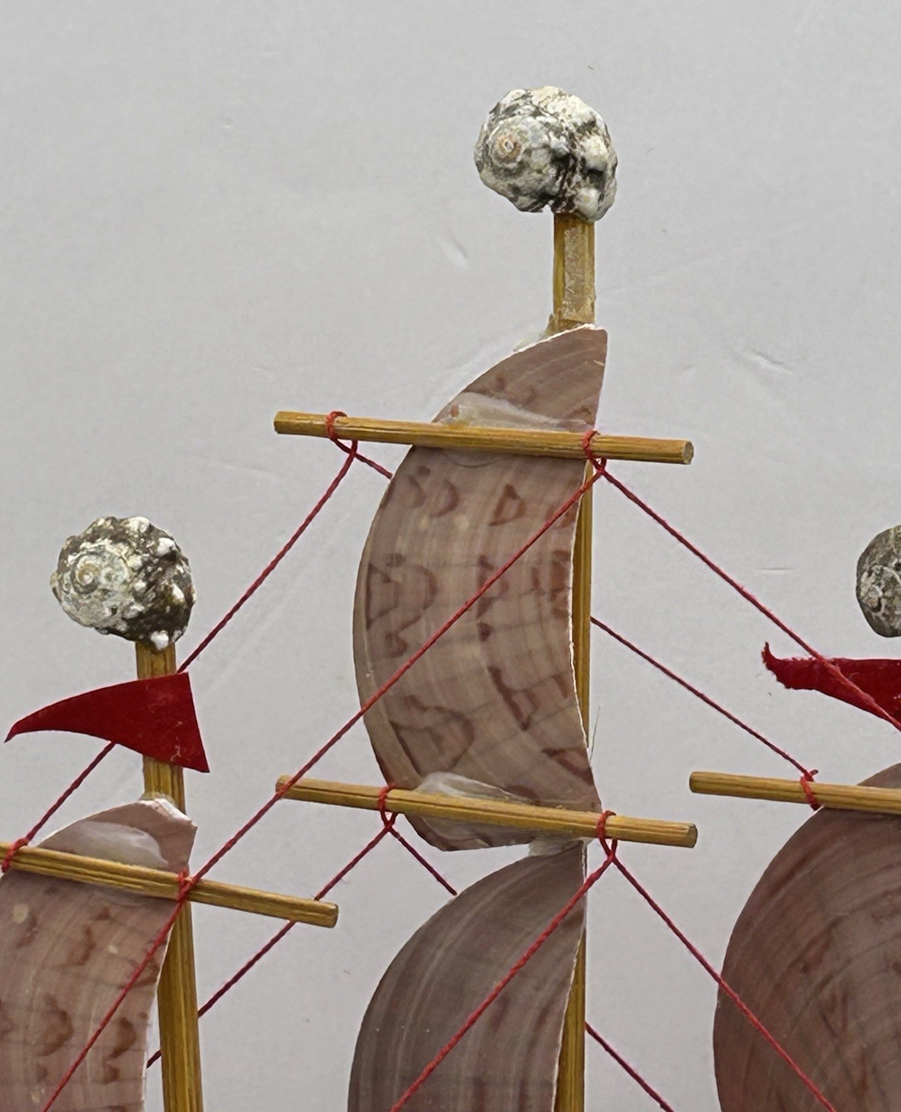 VTG Hand made Sea Shell Wood & Cord Sailing Ship Model St. Thomas V.I.