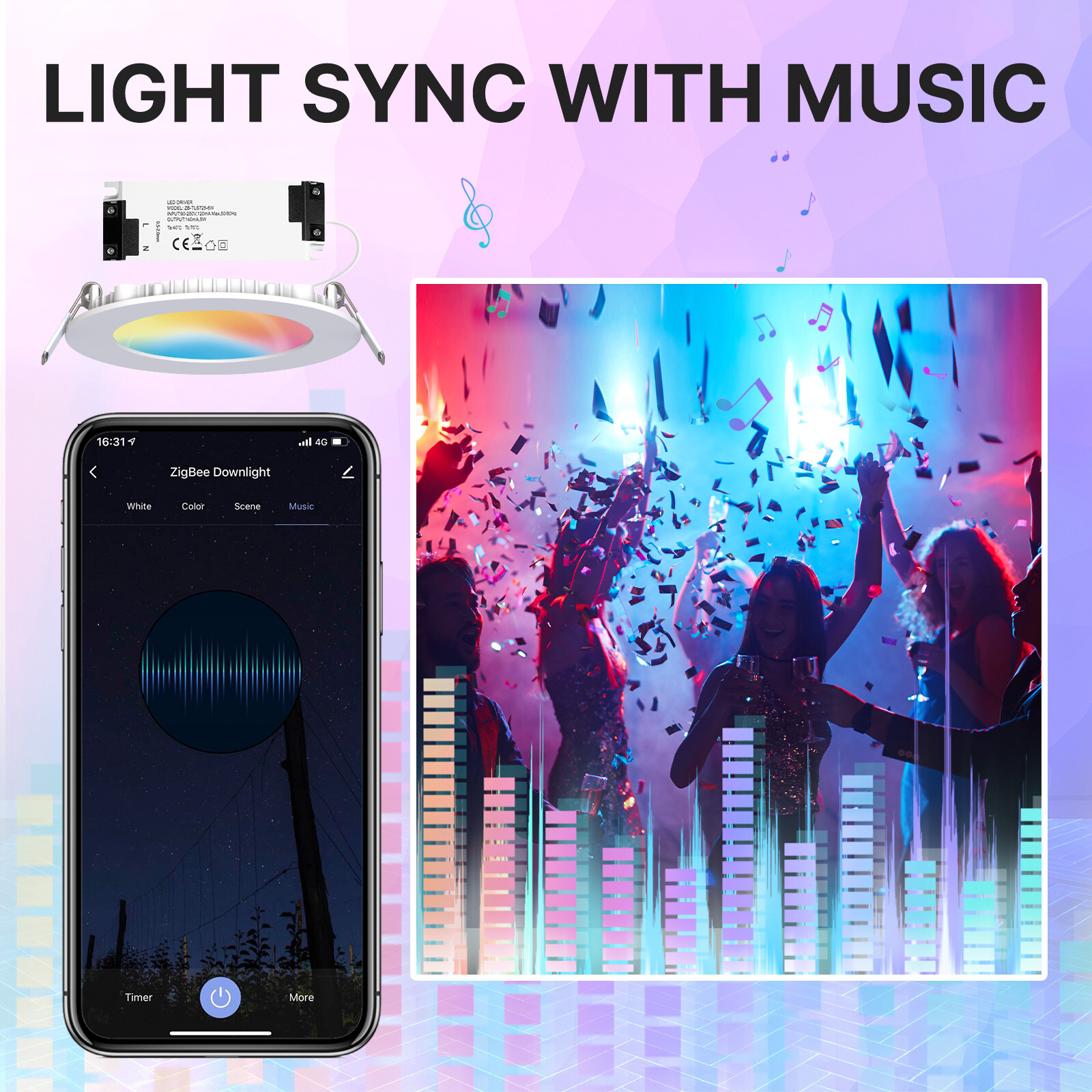 MOES ZigBee Smart LED Downlight Dimmable Ultrathin Spot Lamp Bulb 4.7" 6W RGB CW