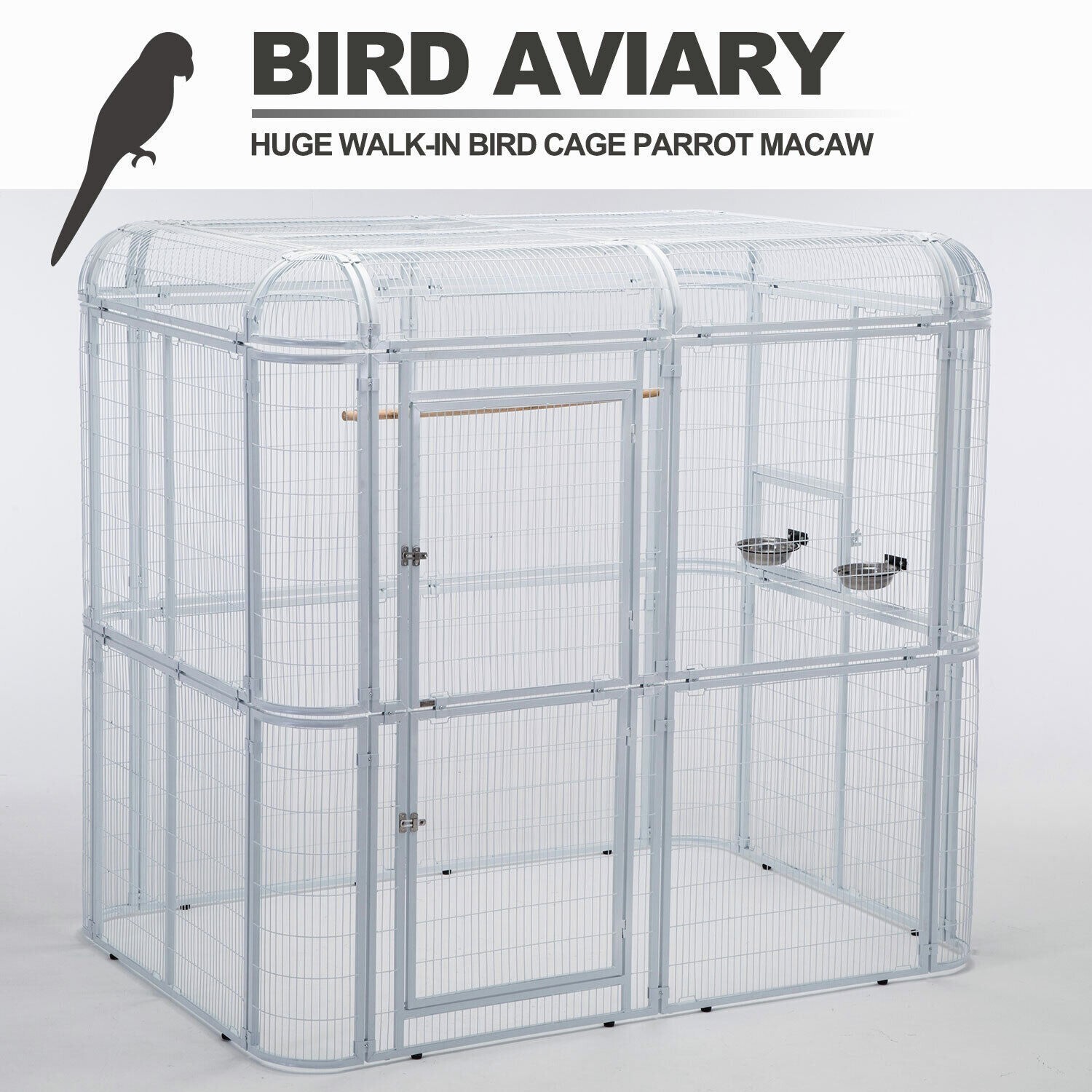 80" Large Walk In Iron Flight Bird Cage Parrot Macaw Finch Outdoor Aviary White