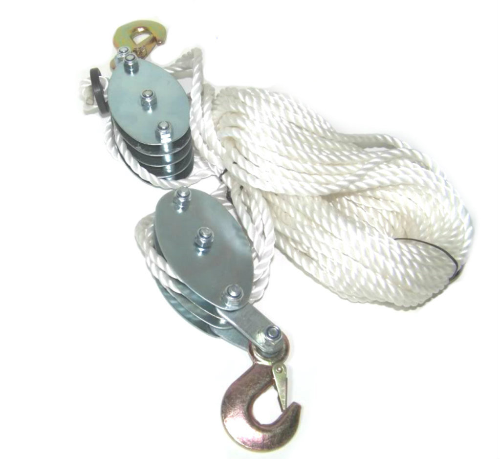2 Ton Poly Rope Hoist Pulley Wheel Block and Tackle Puller Lift Tool 65 ft Rope