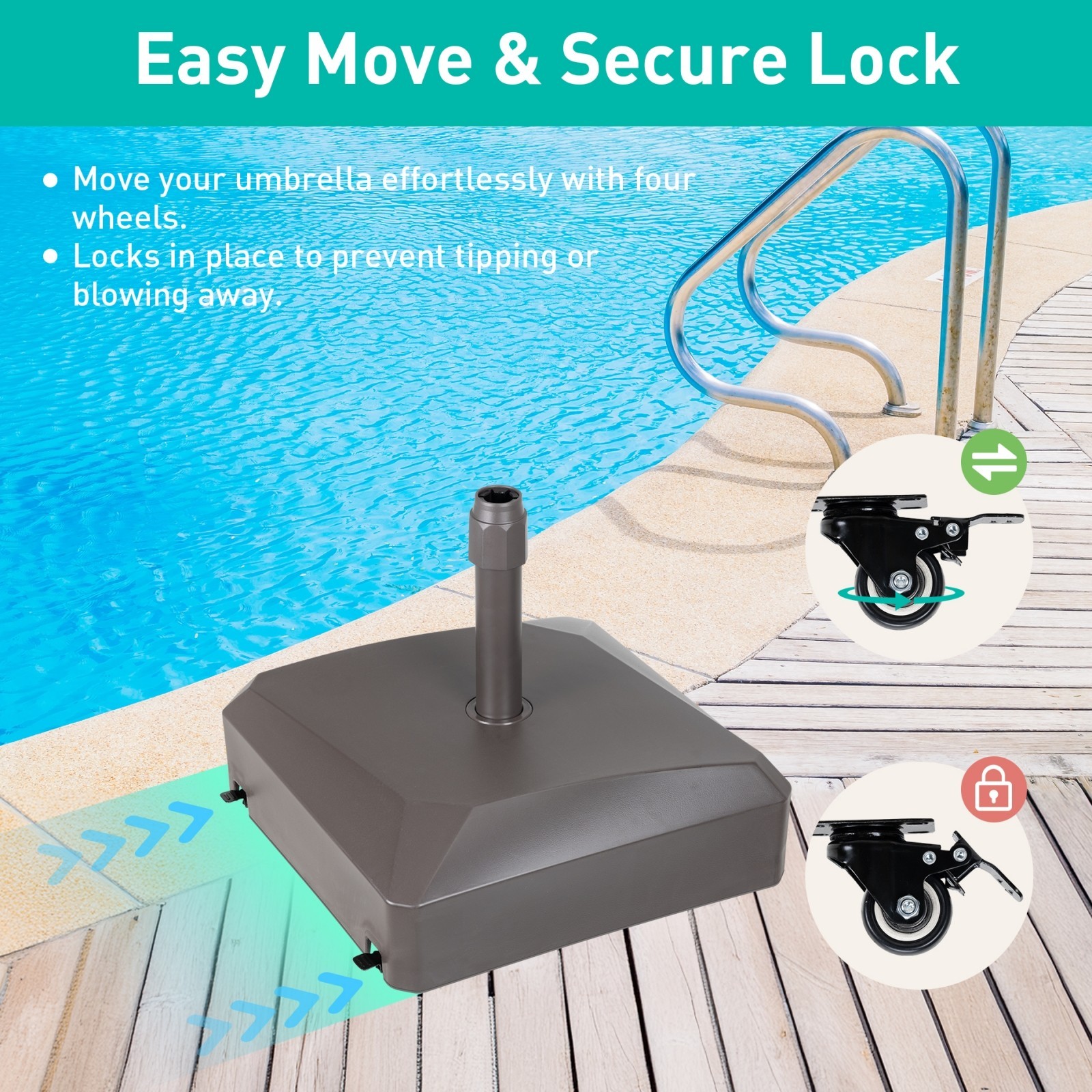 Patio Umbrella Base With Wheels Heavy Duty Fillable Market Umbrella Stand Brown