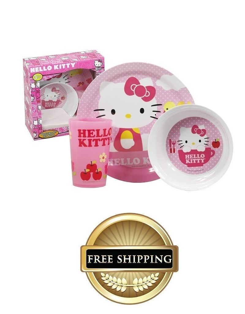 Hello Kitty - Mealtime Dinner Set, 3 Piece Plate Bowl Tumbler NEW SHIPS FREE USA