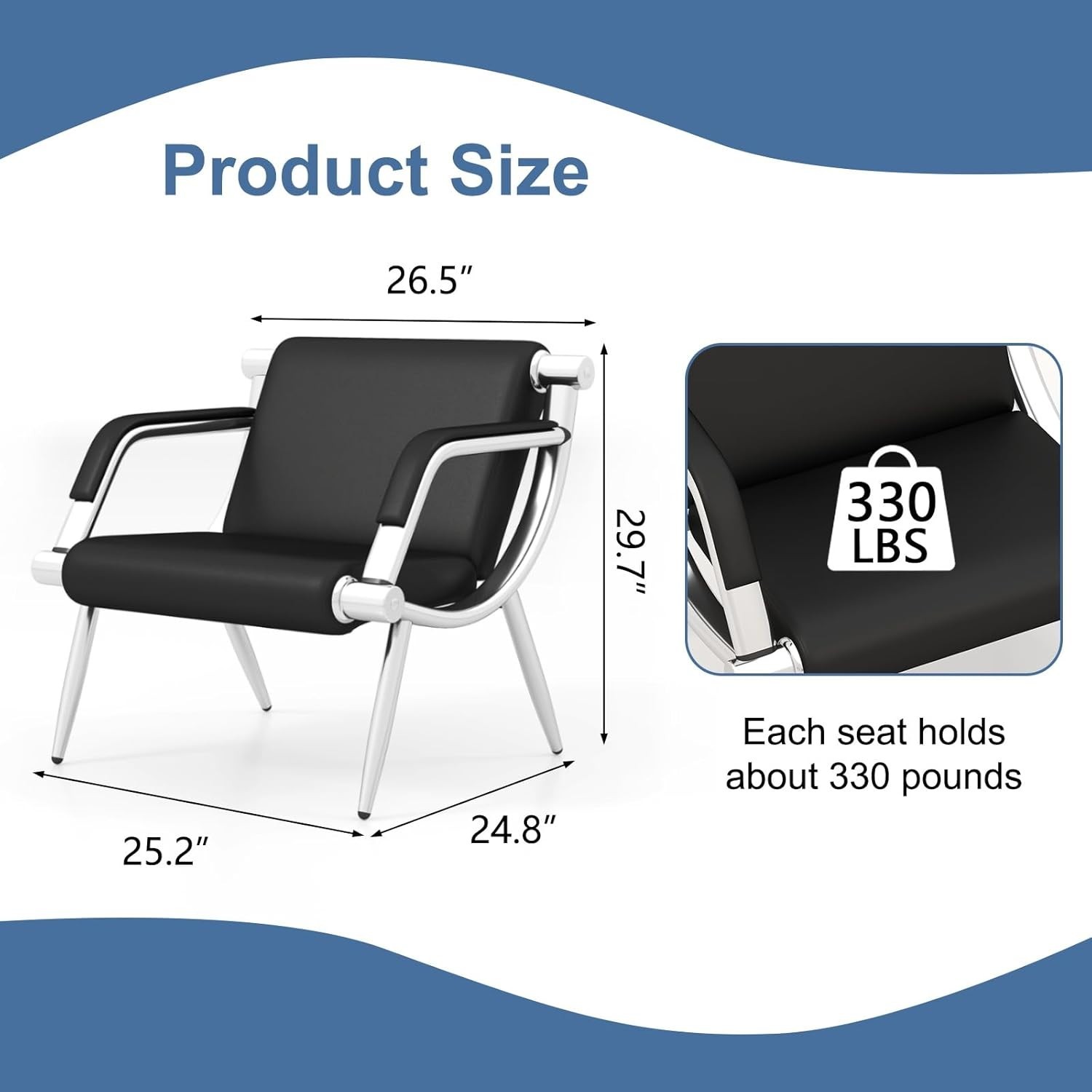 Waiting Room Chairs PU Leather Black Reception Chair Lobby Chairs, Padded Arms