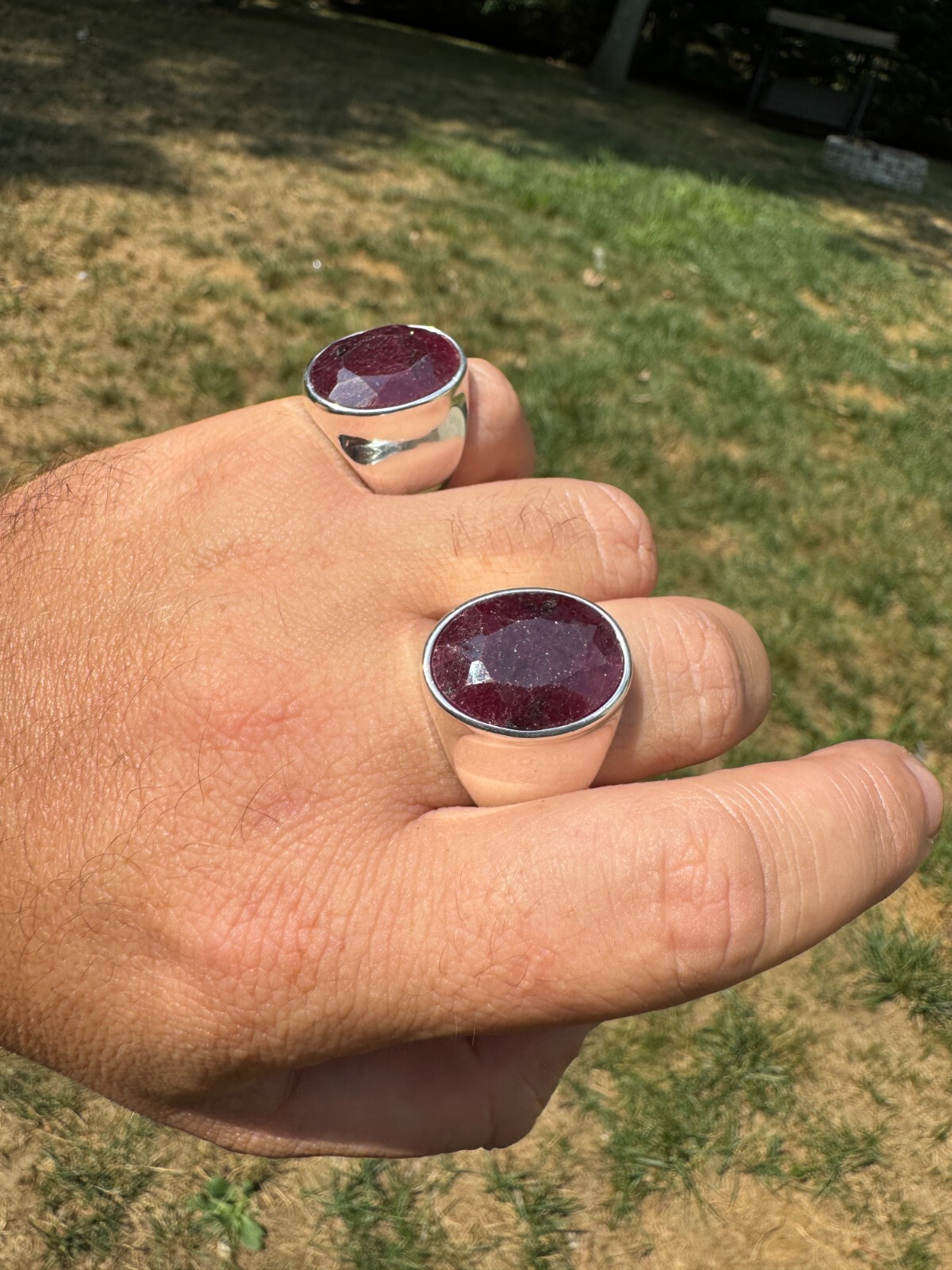 Large 18ct Genuine Ruby Mens Real Solid 925 Sterling Silver Oval Signet Ring