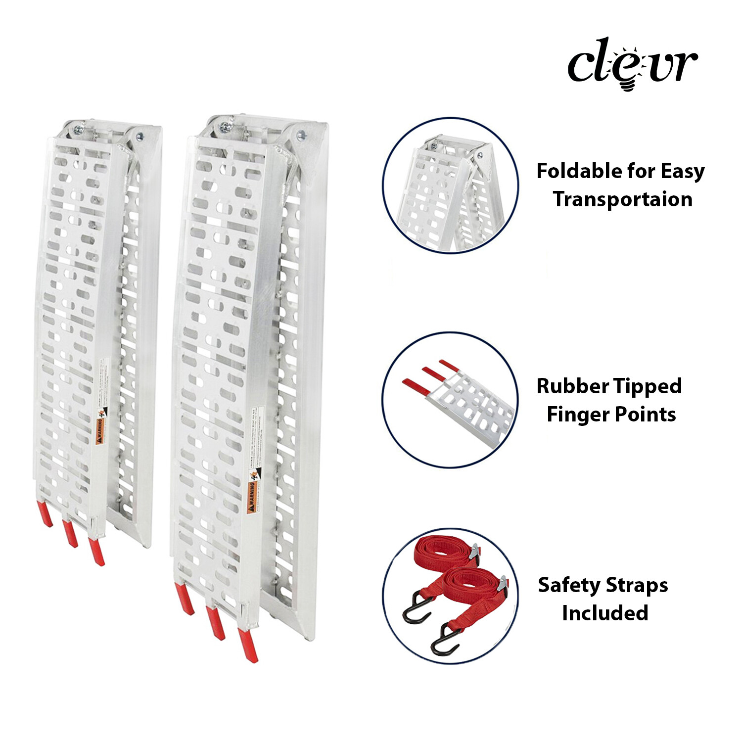 7.5' Set of 2 Truck ATV Folding Aluminum Loading Ramps, 1500 lbs Capacity