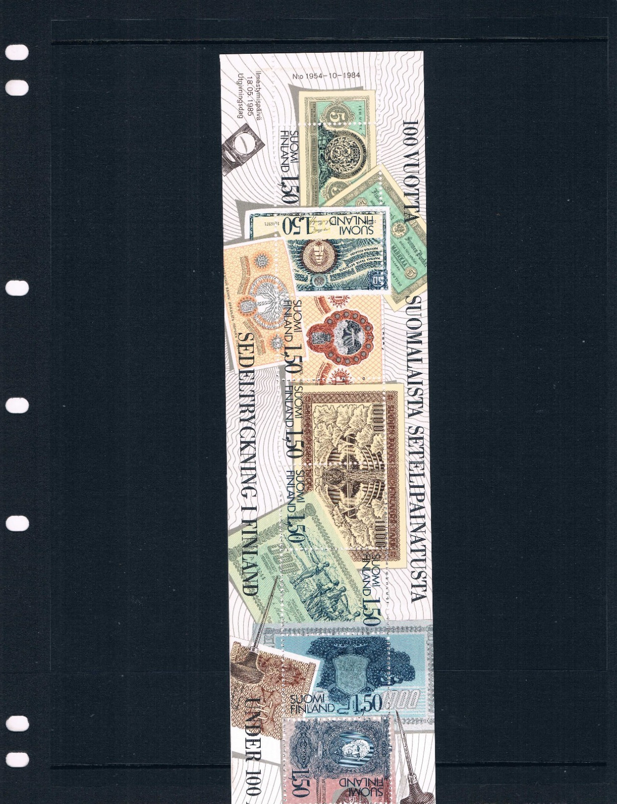 $6.00 Scott Value - 1986 FINLAND Banknotes s/s Currency 100 Years CV MNH NH UMM