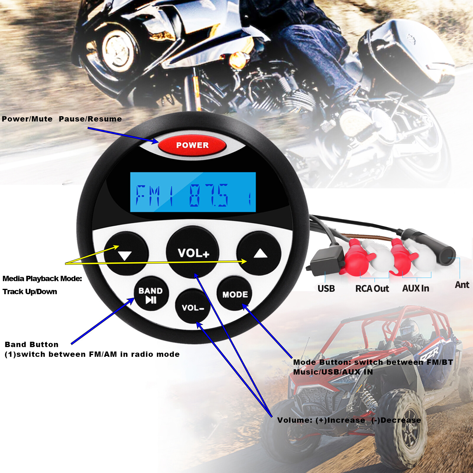 Waterproof Marine Stereo Boat AM FM Bluetooth Radio Receiver USB MP3 Yacht Audio