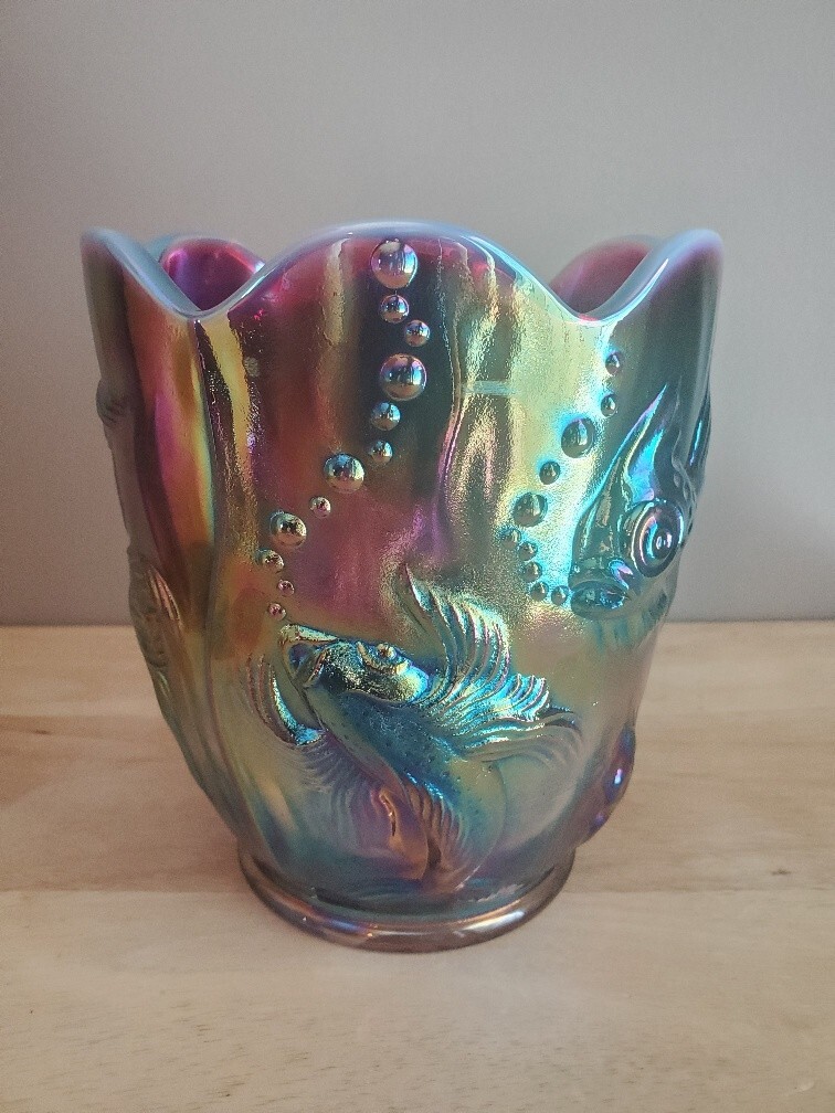 Fenton Plum Iridized Atlantis Koi Fish Verlys/ Vase