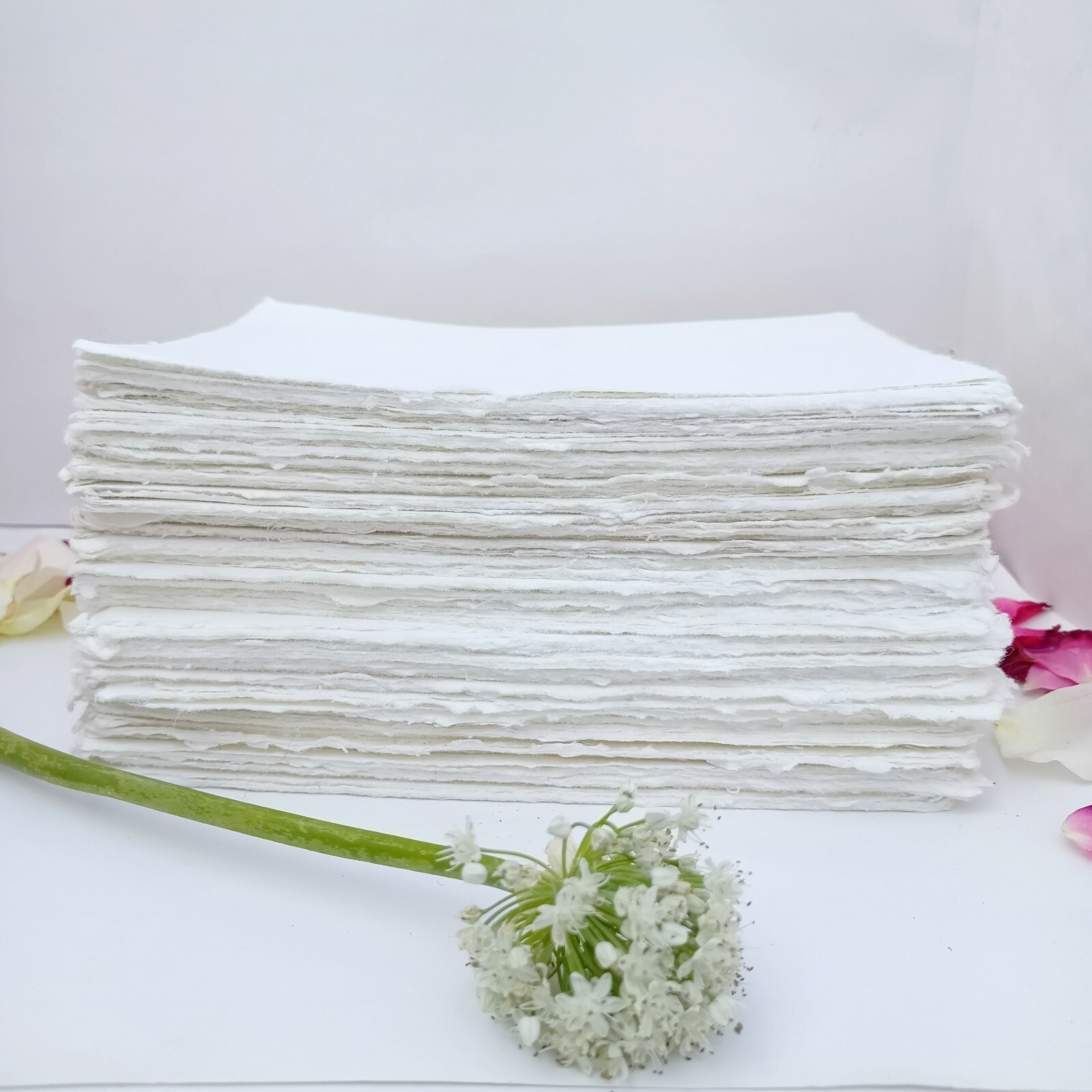 Handmade Paper -100 sheets - All Sizes - WHITE - Deckle Edge - Acid Free Natural