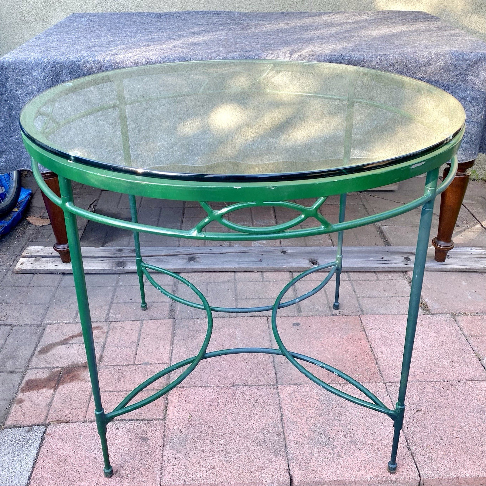 Vintage Salterini Wrought Iron Round Patio Table with Glass Top