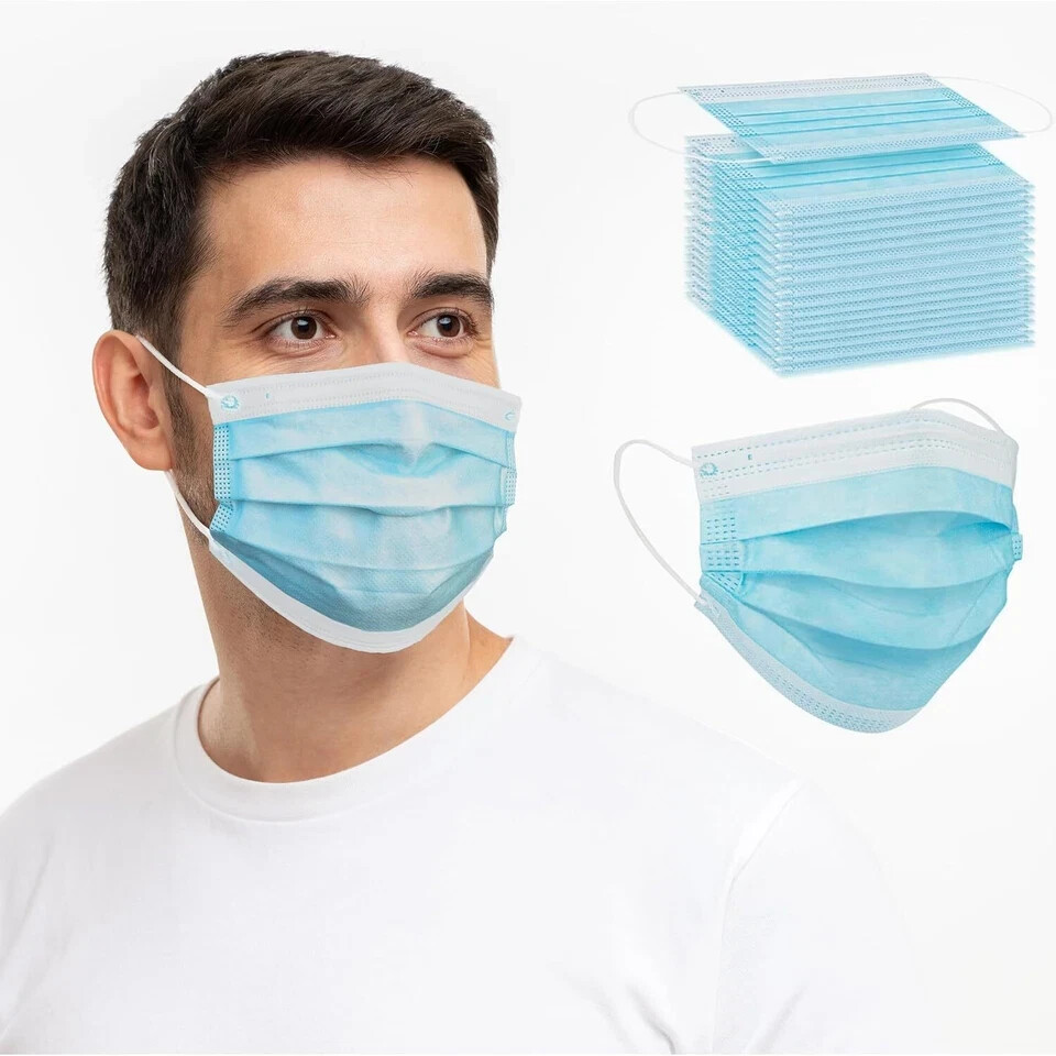 50/100 Pcs Blue Disposable Face Cover 3-Ply Filter Breathable Earloop Masks