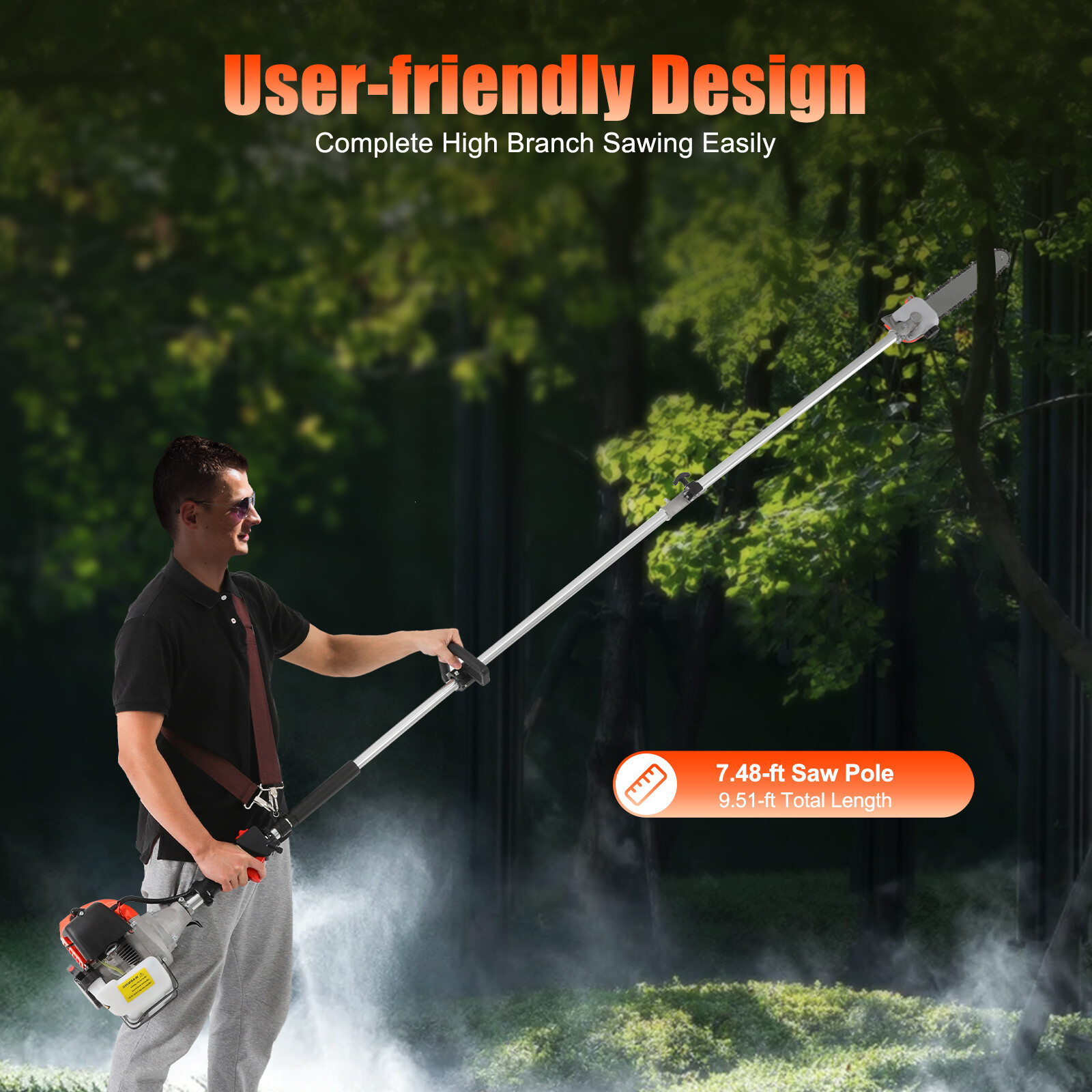 52CC 2 Stroke Chainsaw Pole Saw Pruner Pruning Saw Gas Powered Tree Trimmer