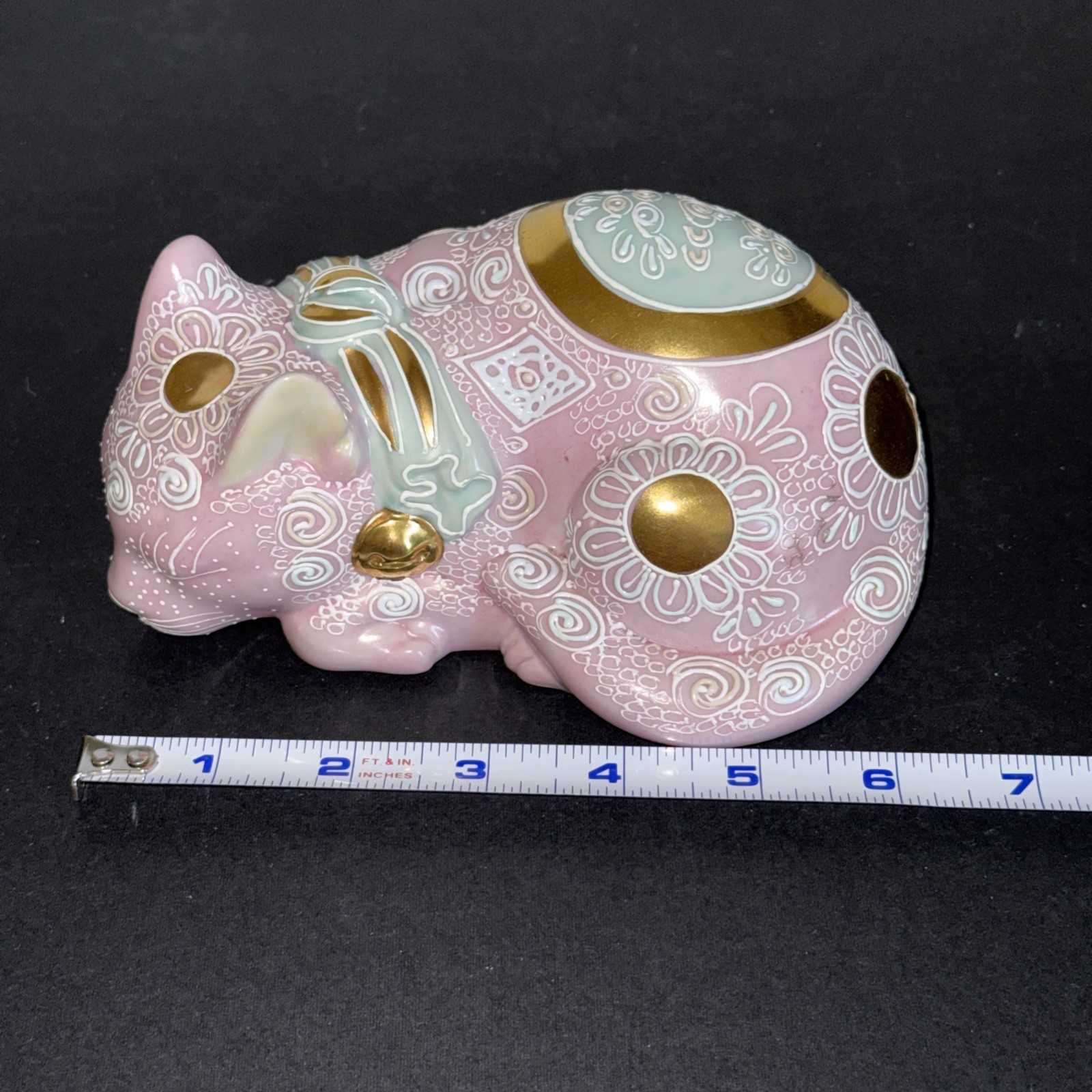 Frederick Cooper Pink, Green And Gold Porcelain Decorative Japanese Sleeping Cat