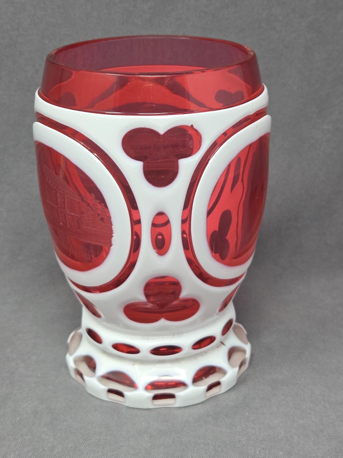 Bohemian / Germanic White Cased Cut to Cranberry Spa Glass Mid 1800s
