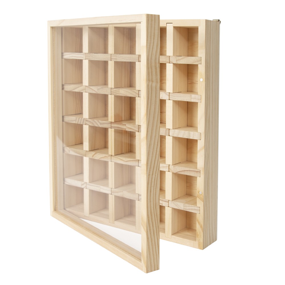 30-Grid Wooden Display Box for Crystals Rocks Minerals Collectibles Adjustable