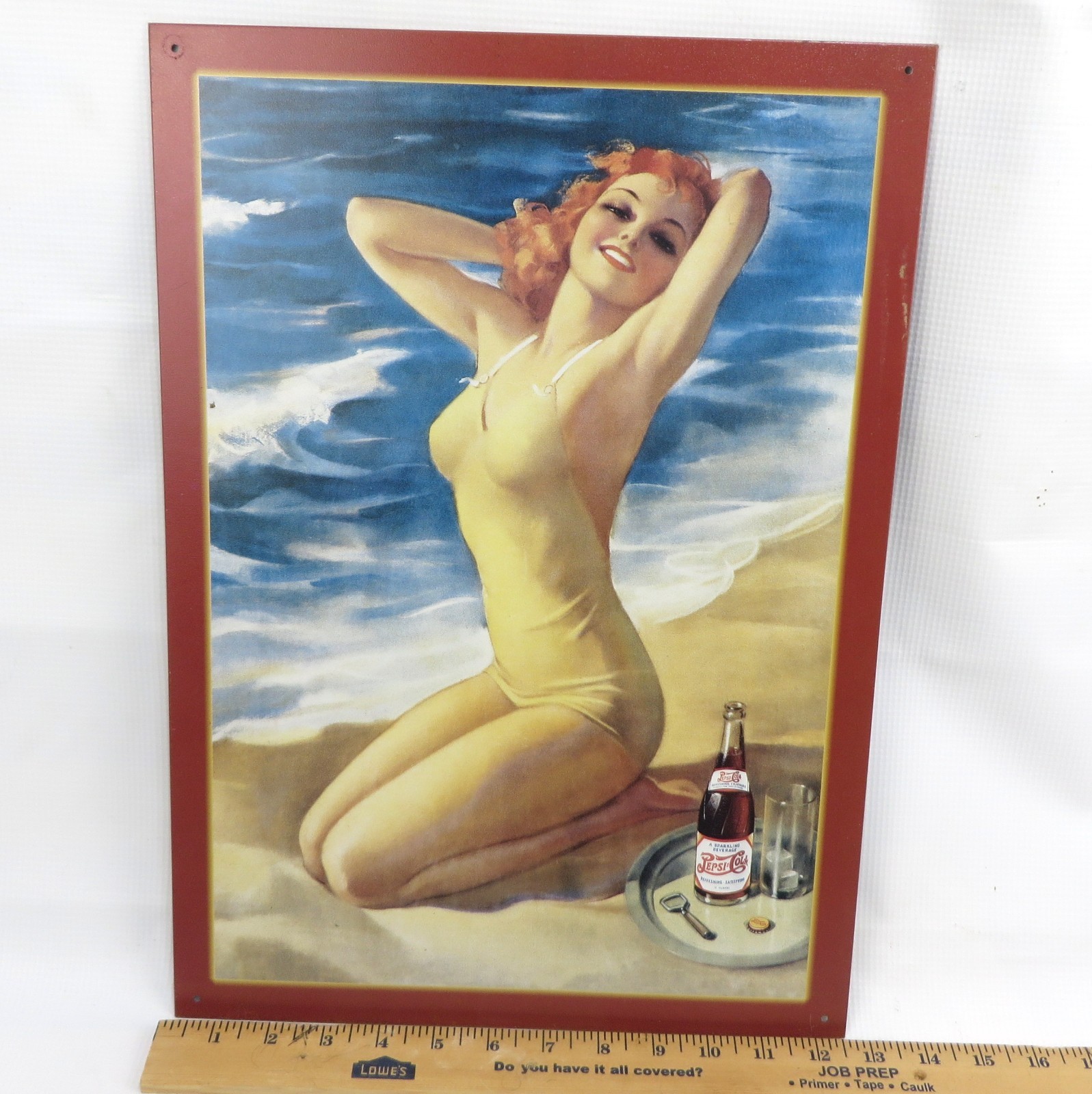 PEPSI METAL SIGN Bathing Beauty Pin-Up Faux Vintage 12 x 17" Girl Woman Swimsuit