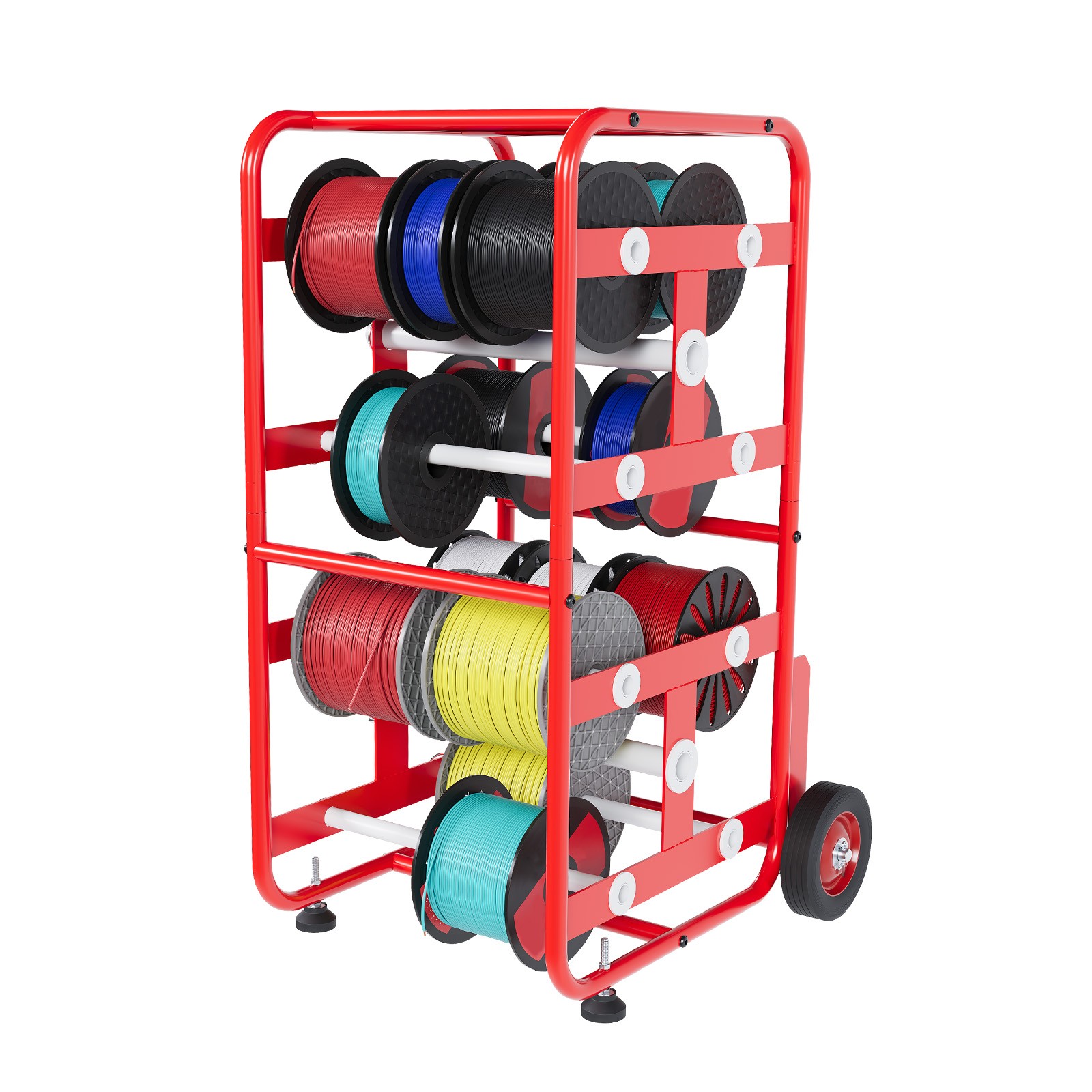 Cable Holder Spool Cart with 10 Rods Multiple Axle Wire Spool Rack Dispenser Red