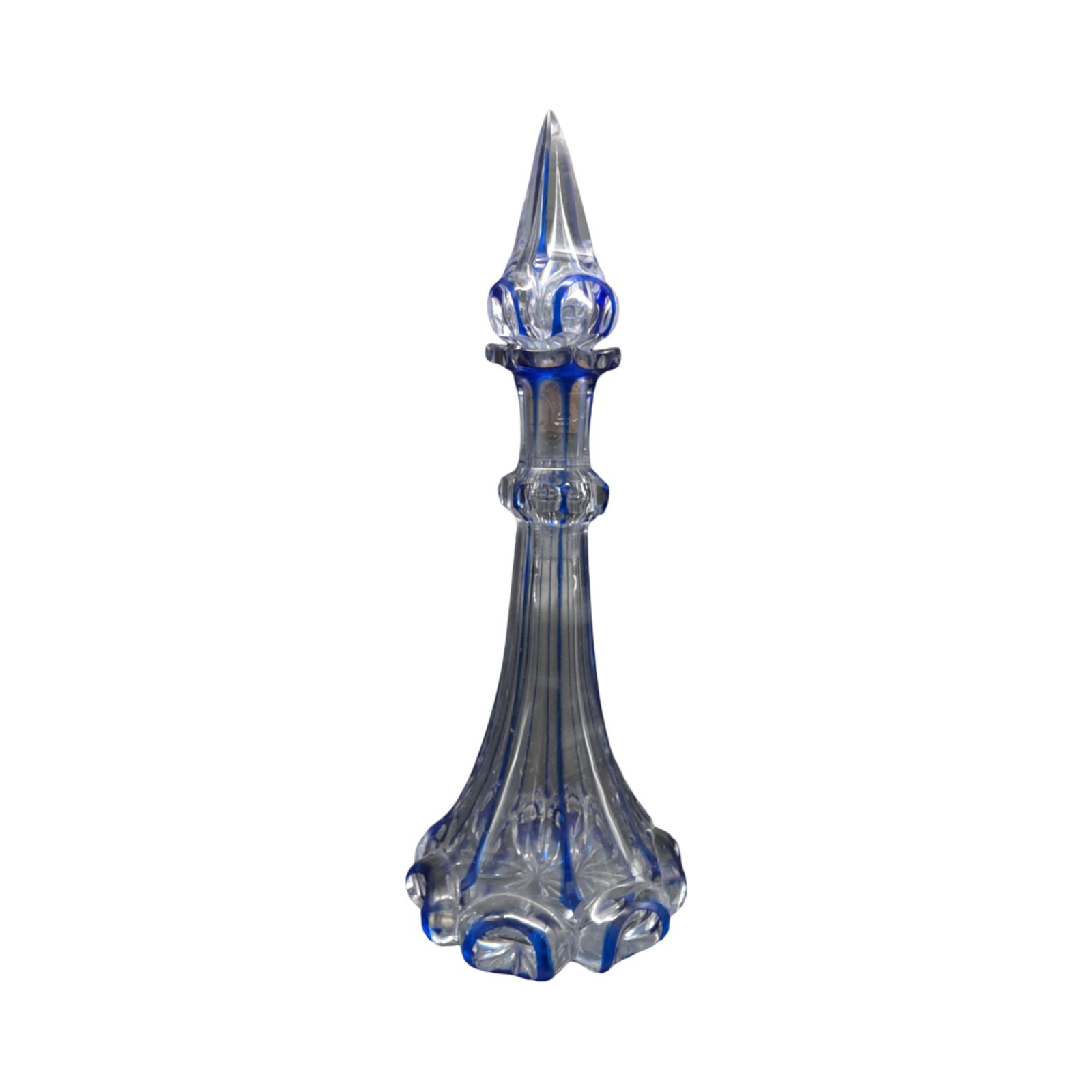 Vintage Czech Bohemian Cobalt Blue Cut to Clear Crystal Perfume Decanter