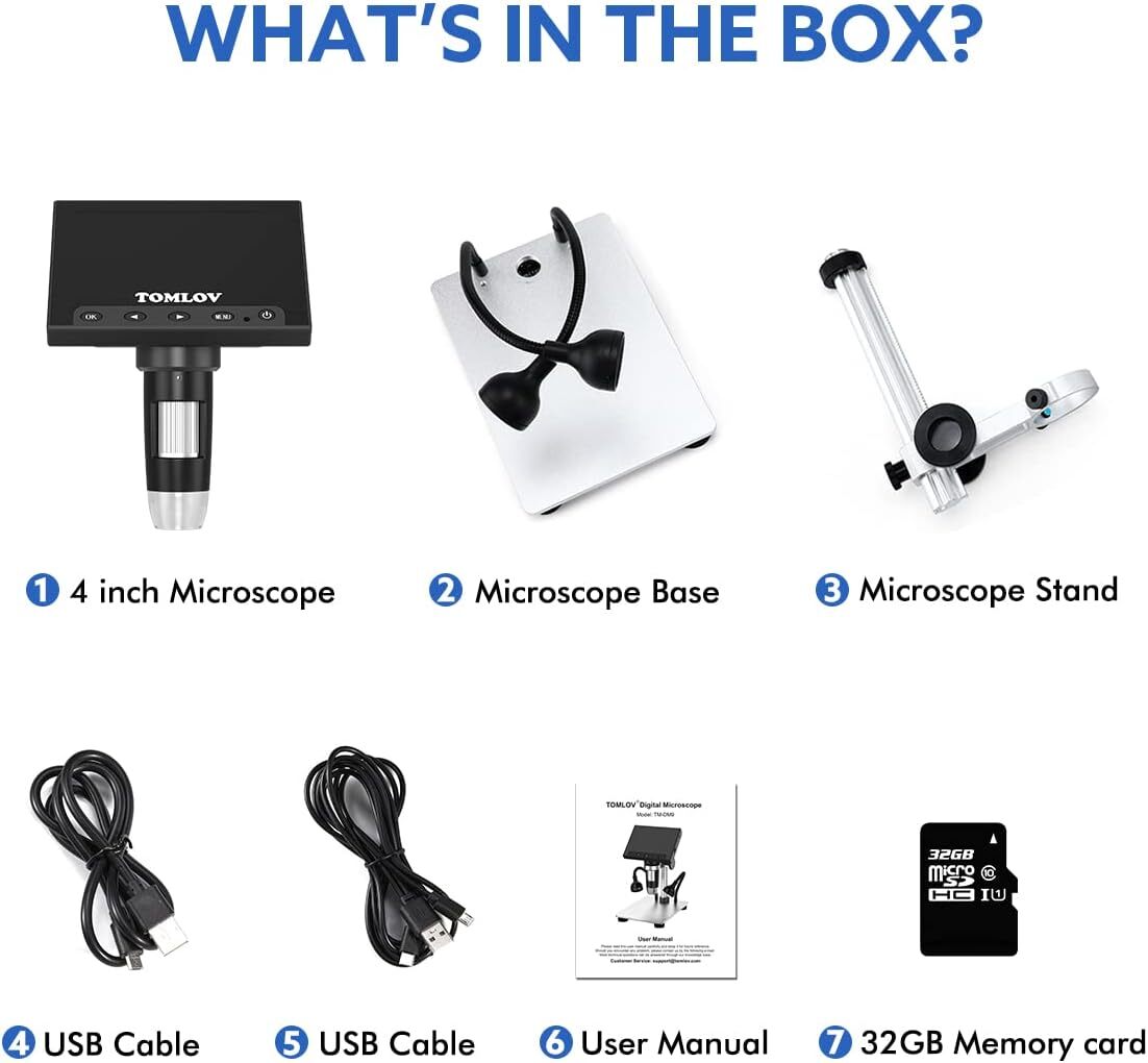 TOMLOV Digital Microscope Soldering 1000X Adult Stamp 4.3" LCD Coin Microscope