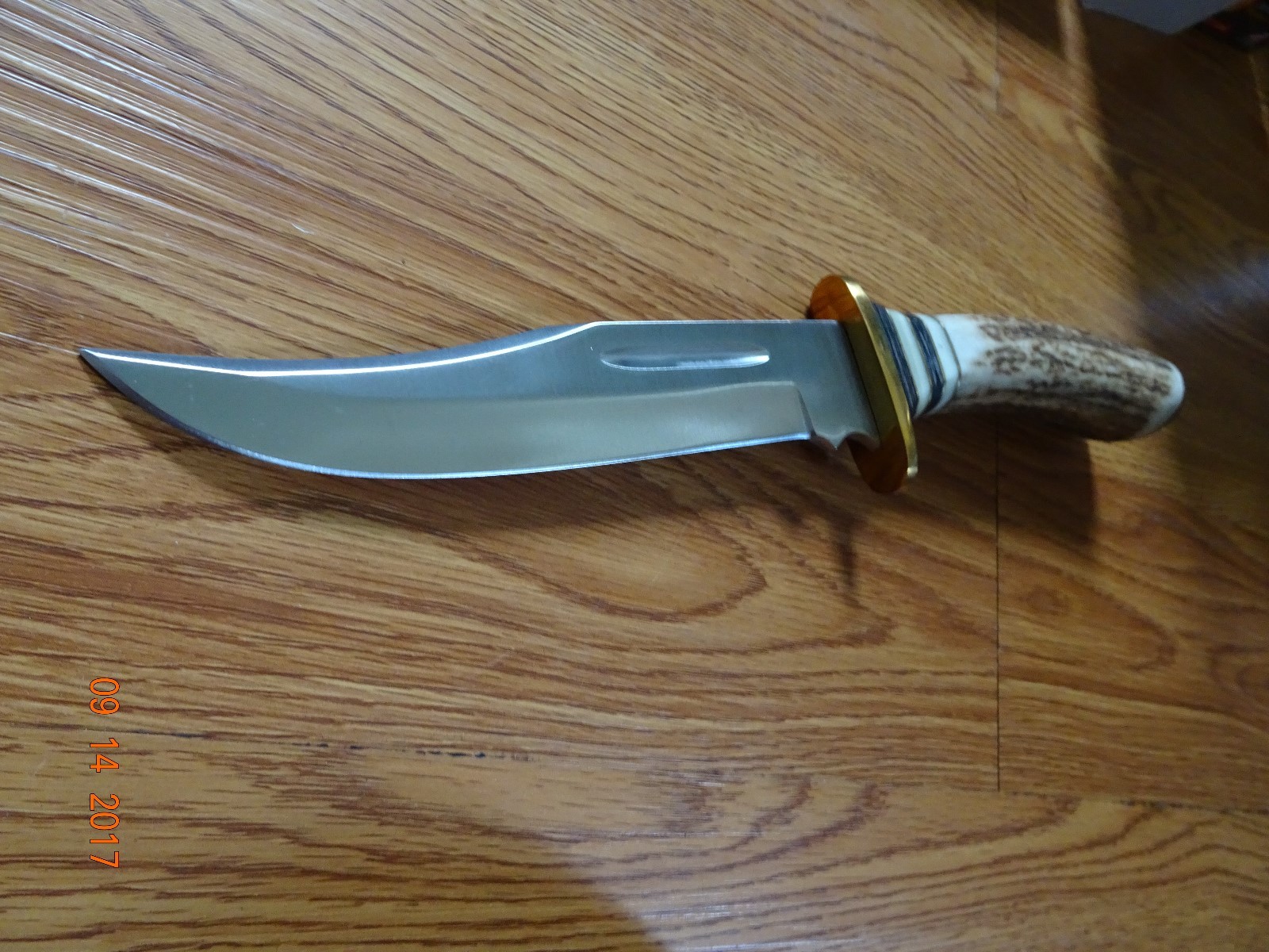 STEEL STAG 10 1/2' FIXED BLADE KNIFE ELK ANTLER HANDLE 440S.S. BLADE LEATHER SHE