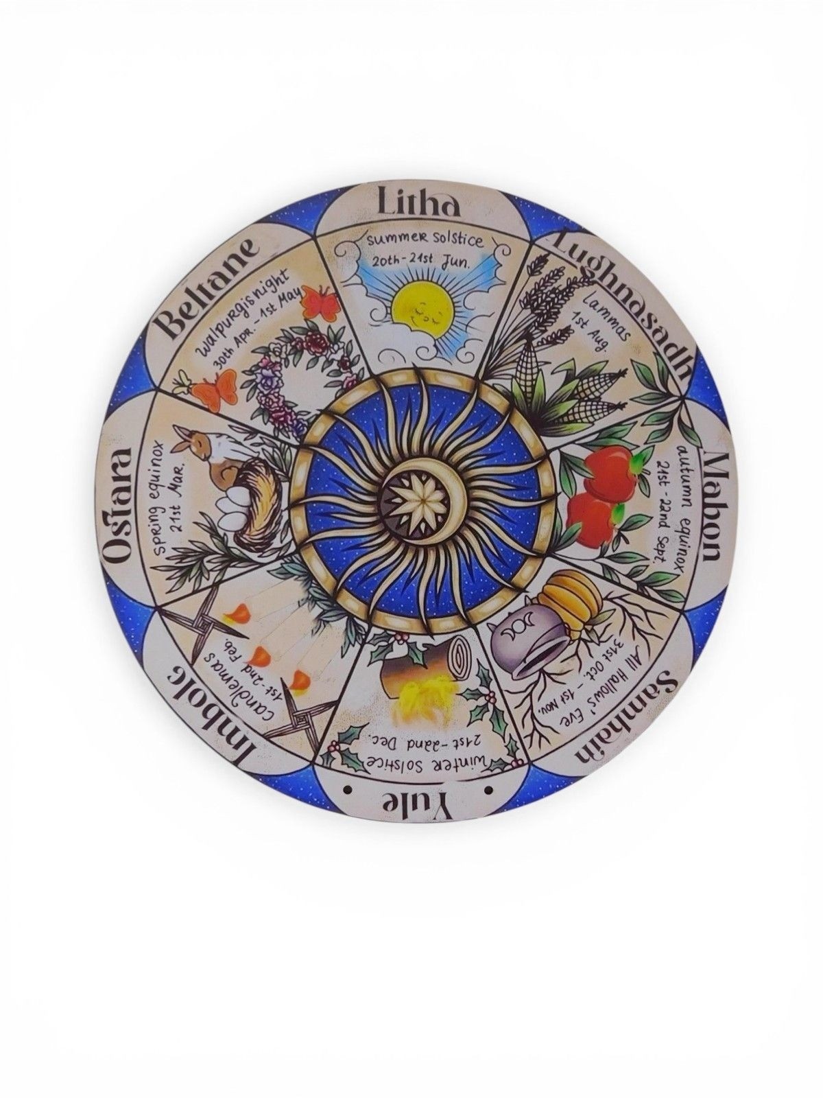 Wheel Of The Year Pagan Calendar Wall Art 12" Wooden Plaque With Vibrant Seasona