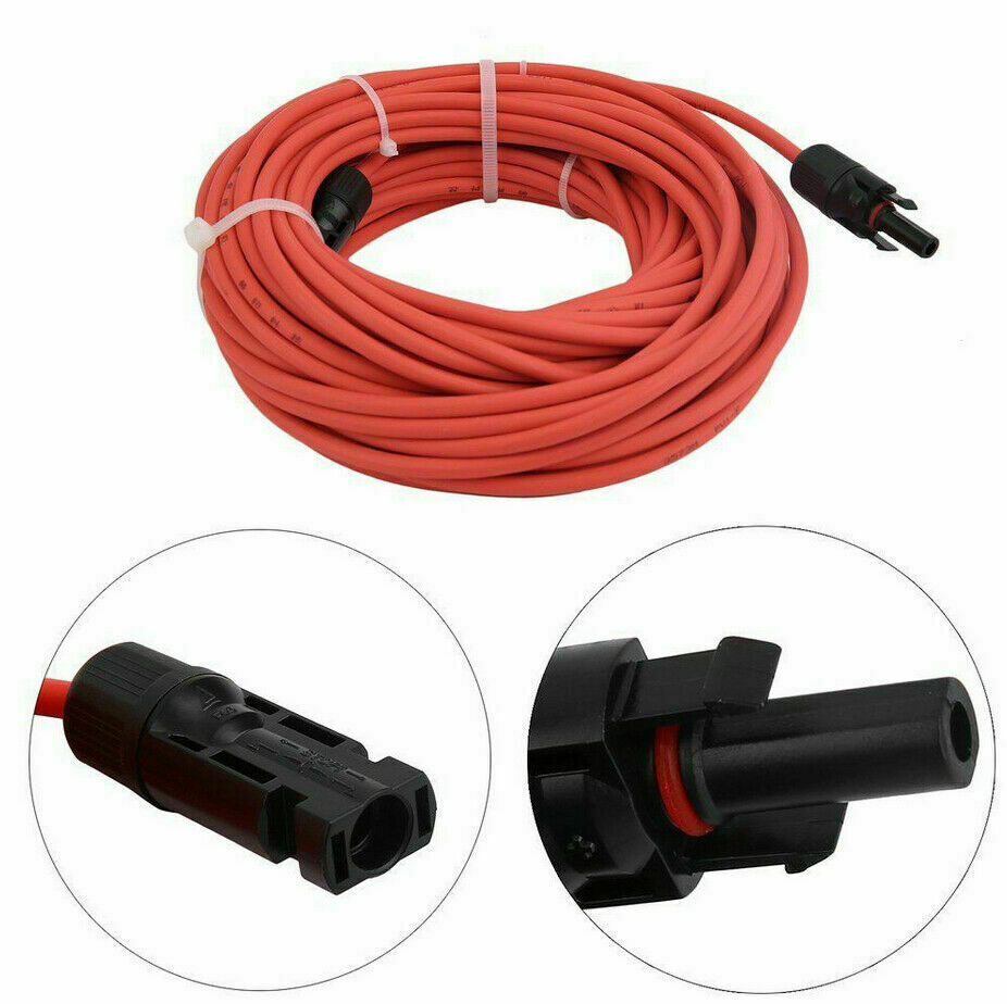 Solar Panel Cable Wire Pair Black + Red Fits MC4 Connectors 8 / 10 / 12 / 14 AWG