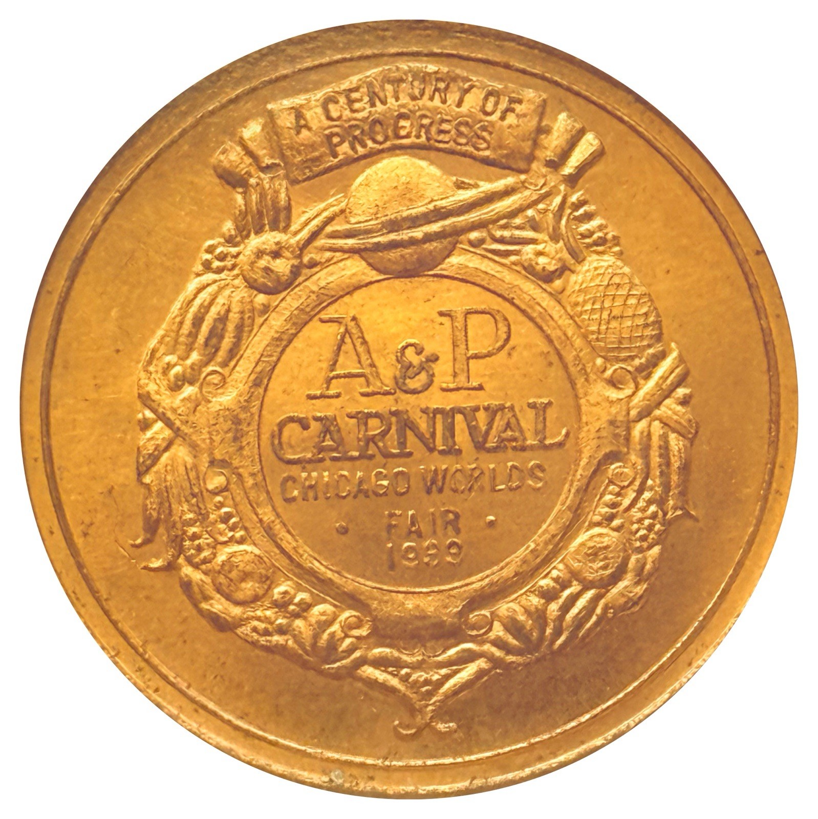 1933 Chicago Century of Progress Medal, A&P Carnival, HK-464A, SC$1, NGC MS65