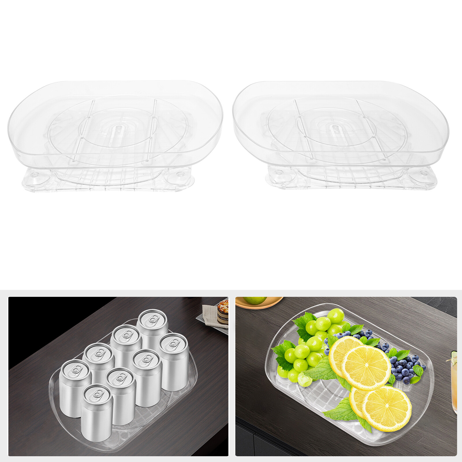 2 Packs Square 360° Rotate Turnplate Rotary Turntable Organizer for Refrigerator