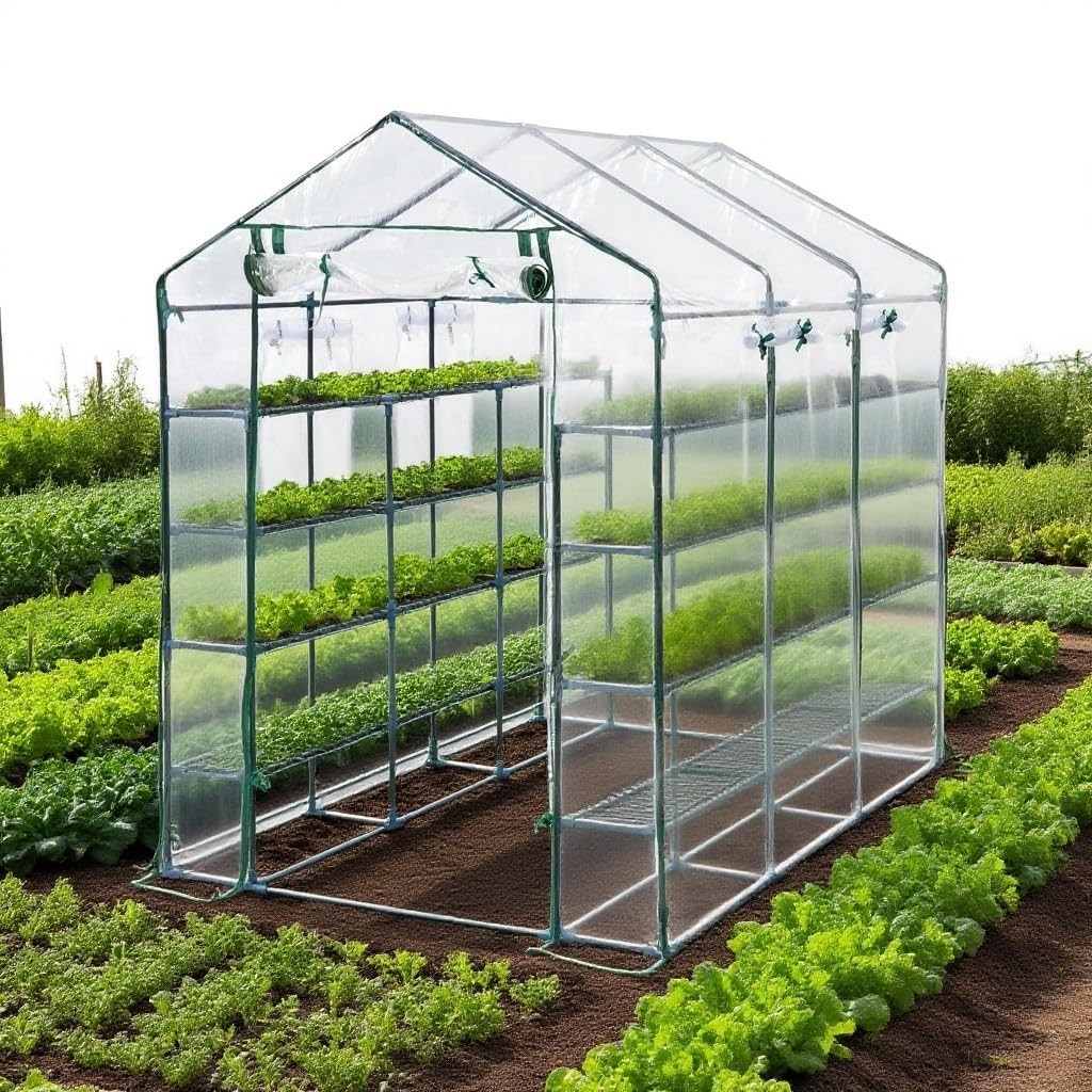 Large 56x85x76" Portable Greenhouse with 8 Shelves, PE Cover Outdoor Garden Use