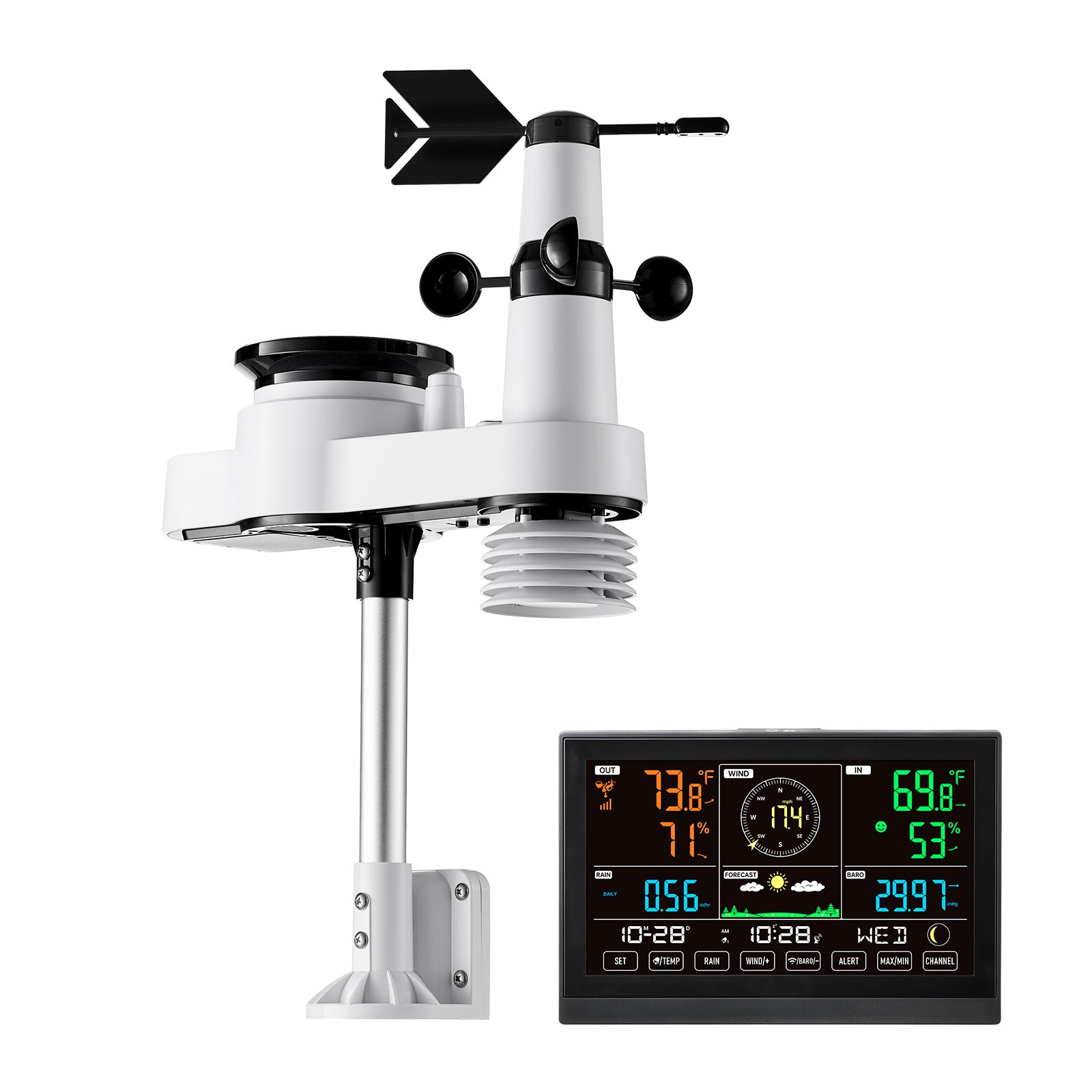 Uimoso 5-in-1 Wireless Weather Station 7.5'' Display and Indoor-Outdoor Sensor