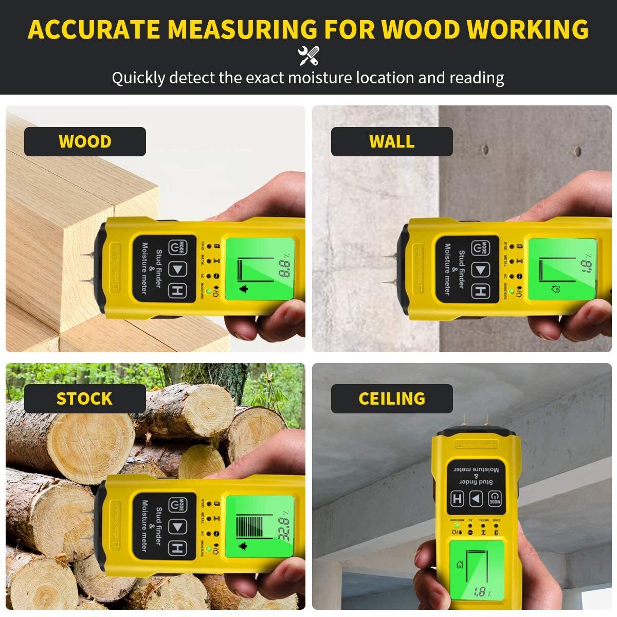 7 In 1 Stud Finder，Multi-Function Wall Stud Sensor Detector LCD Moisture Meter