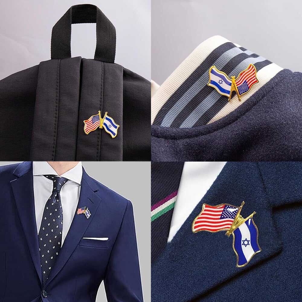 Pack of 10 SUPPORT ISRAEL and USA Crossed Friendship Flag Lapel Pin