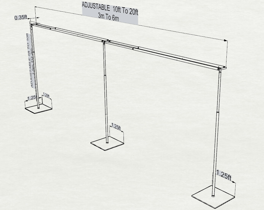 DOUBLE CROSS BAR ADJUSTABLE QUICK BACKDROP KIT 10FT x 20FT PIPE WITHOUT DRAPE